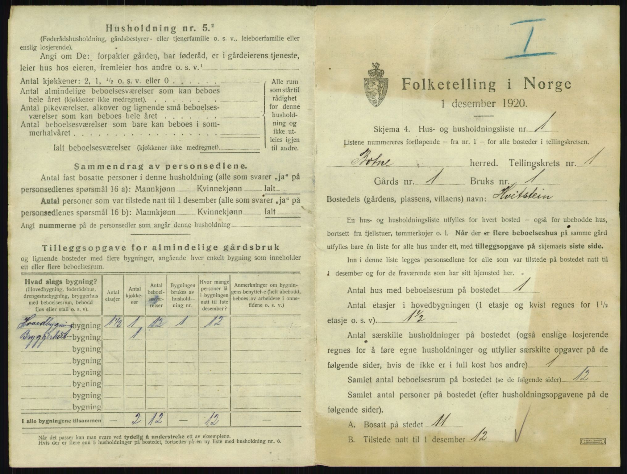 SAKO, 1920 census for Botne, 1920, p. 33