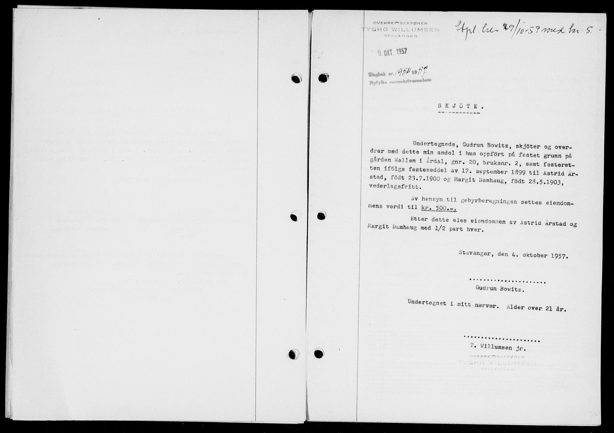 Ryfylke tingrett, AV/SAST-A-100055/001/II/IIB/L0139: Mortgage book no. 118, 1957-1957, Diary no: : 1954/1957