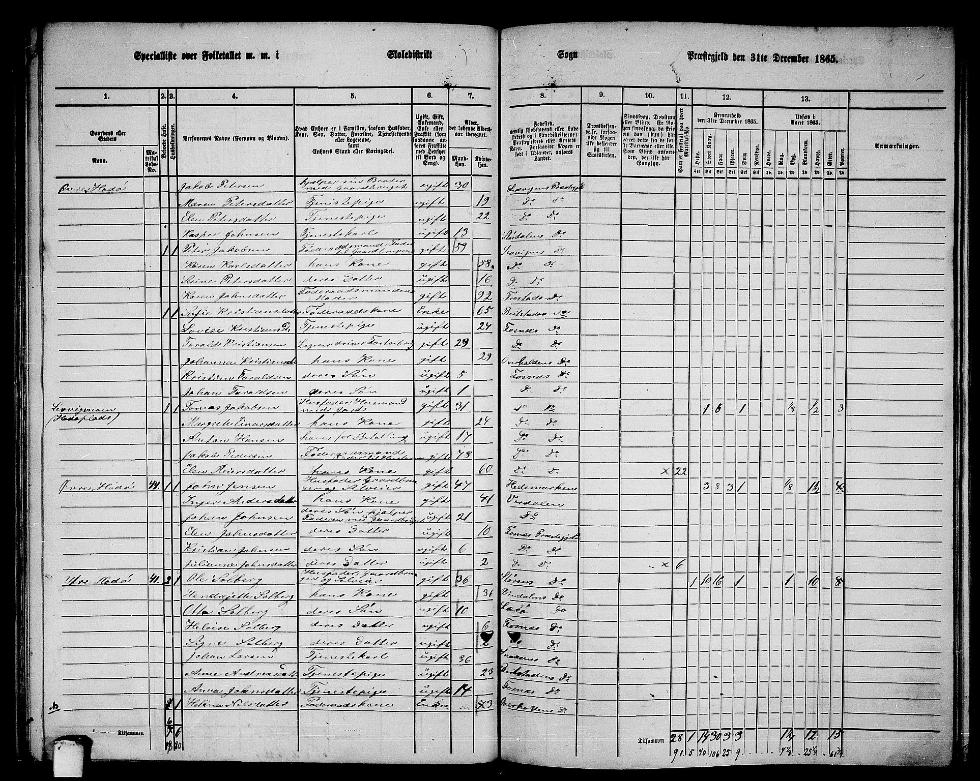 RA, 1865 census for Fosnes, 1865, p. 43