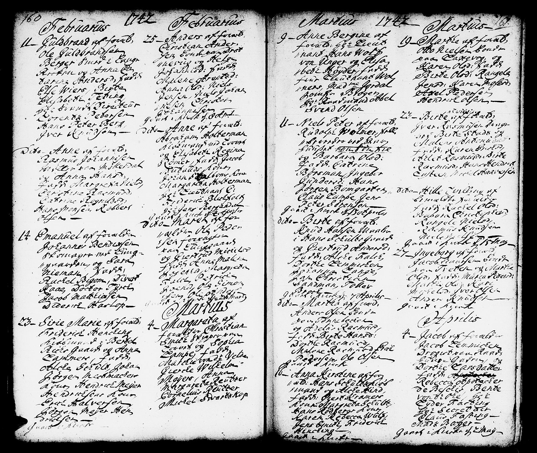 Domkirken sokneprestembete, SAB/A-74801/H/Haa/L0002: Parish register (official) no. A 2, 1733-1750, p. 160-161