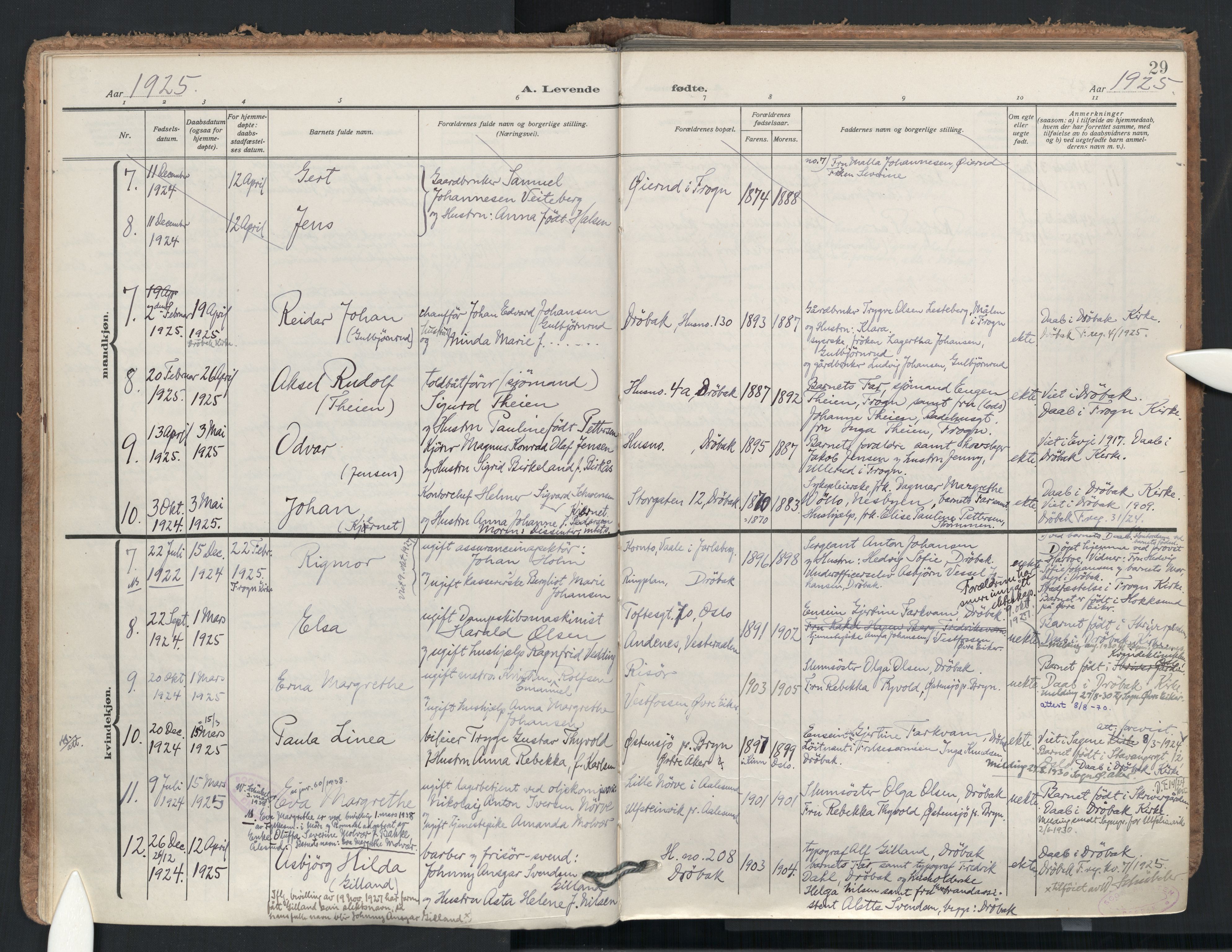 Drøbak prestekontor Kirkebøker, AV/SAO-A-10142a/F/Fb/L0004: Parish register (official) no. II 4, 1918-1933, p. 29