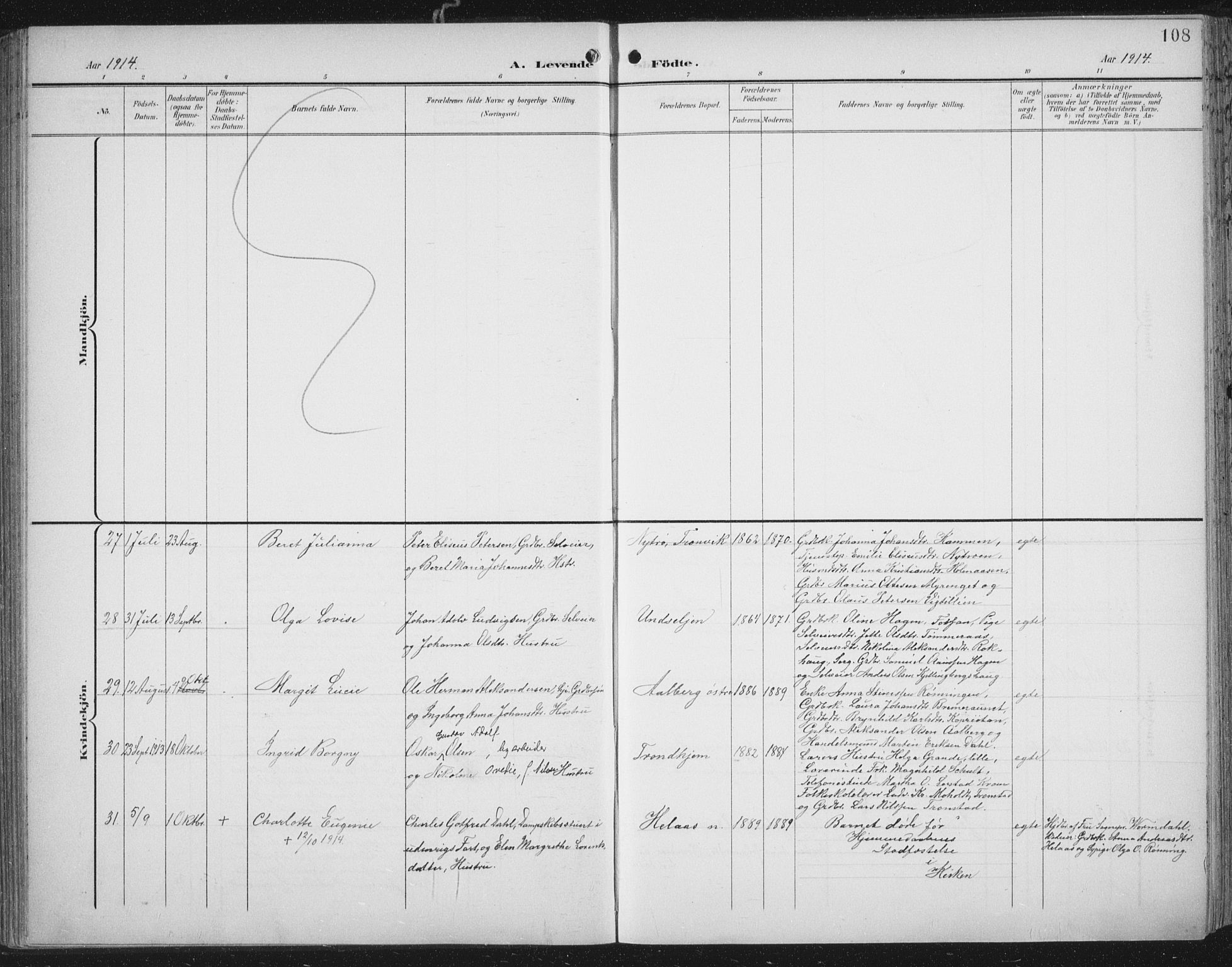 Ministerialprotokoller, klokkerbøker og fødselsregistre - Nord-Trøndelag, SAT/A-1458/701/L0011: Parish register (official) no. 701A11, 1899-1915, p. 108