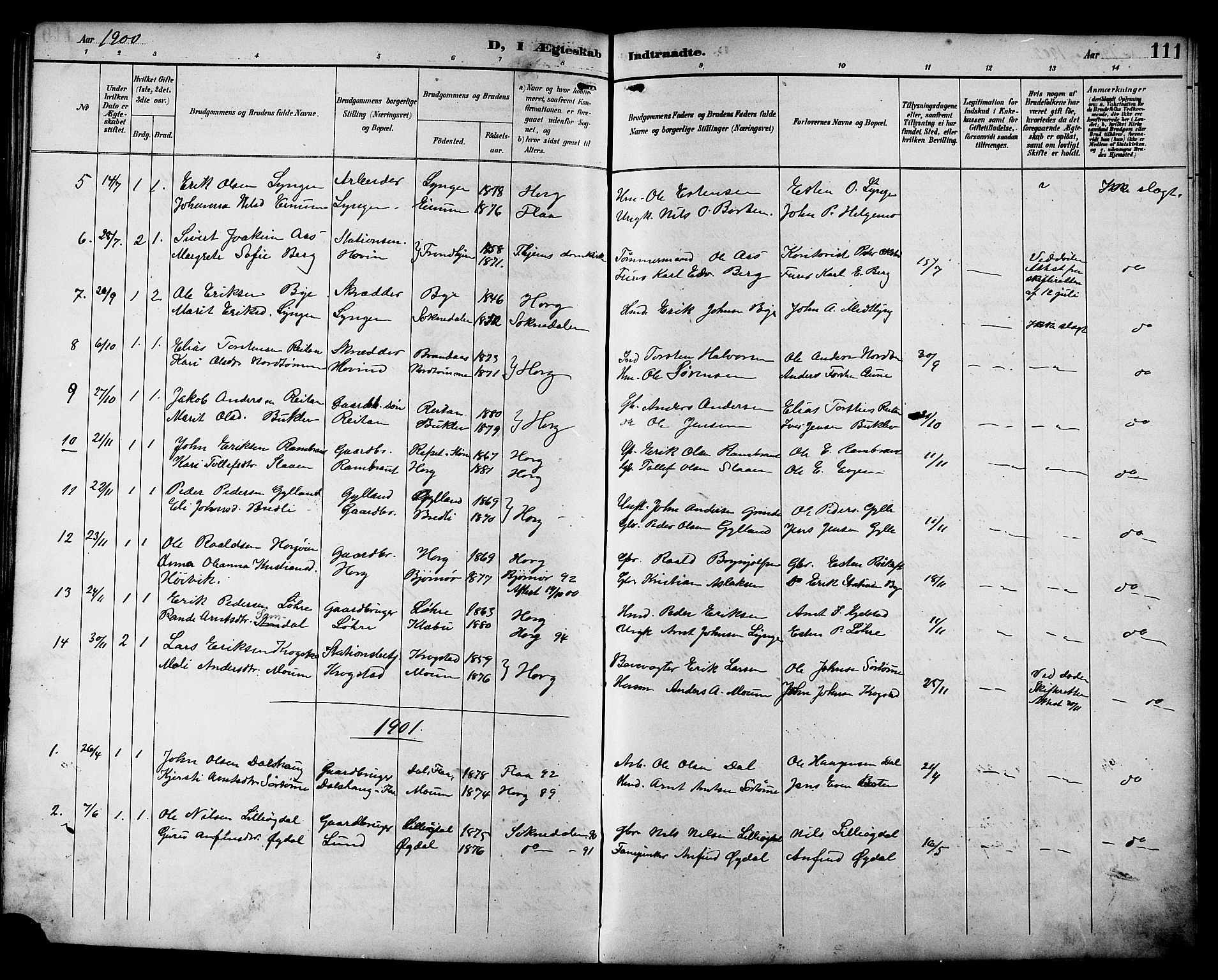 Ministerialprotokoller, klokkerbøker og fødselsregistre - Sør-Trøndelag, SAT/A-1456/692/L1111: Parish register (copy) no. 692C06, 1890-1904, p. 111