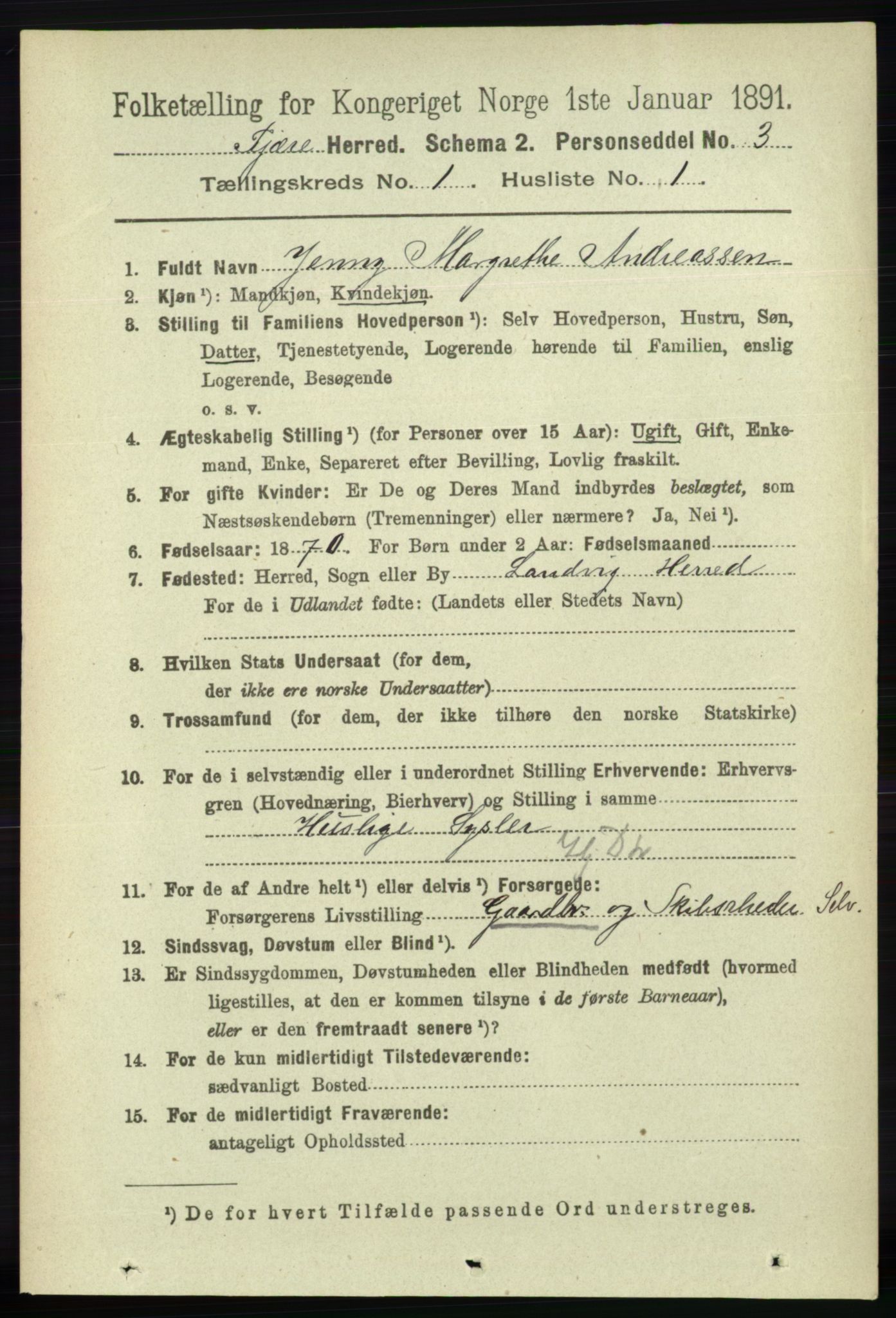 RA, 1891 census for 0923 Fjære, 1891, p. 123