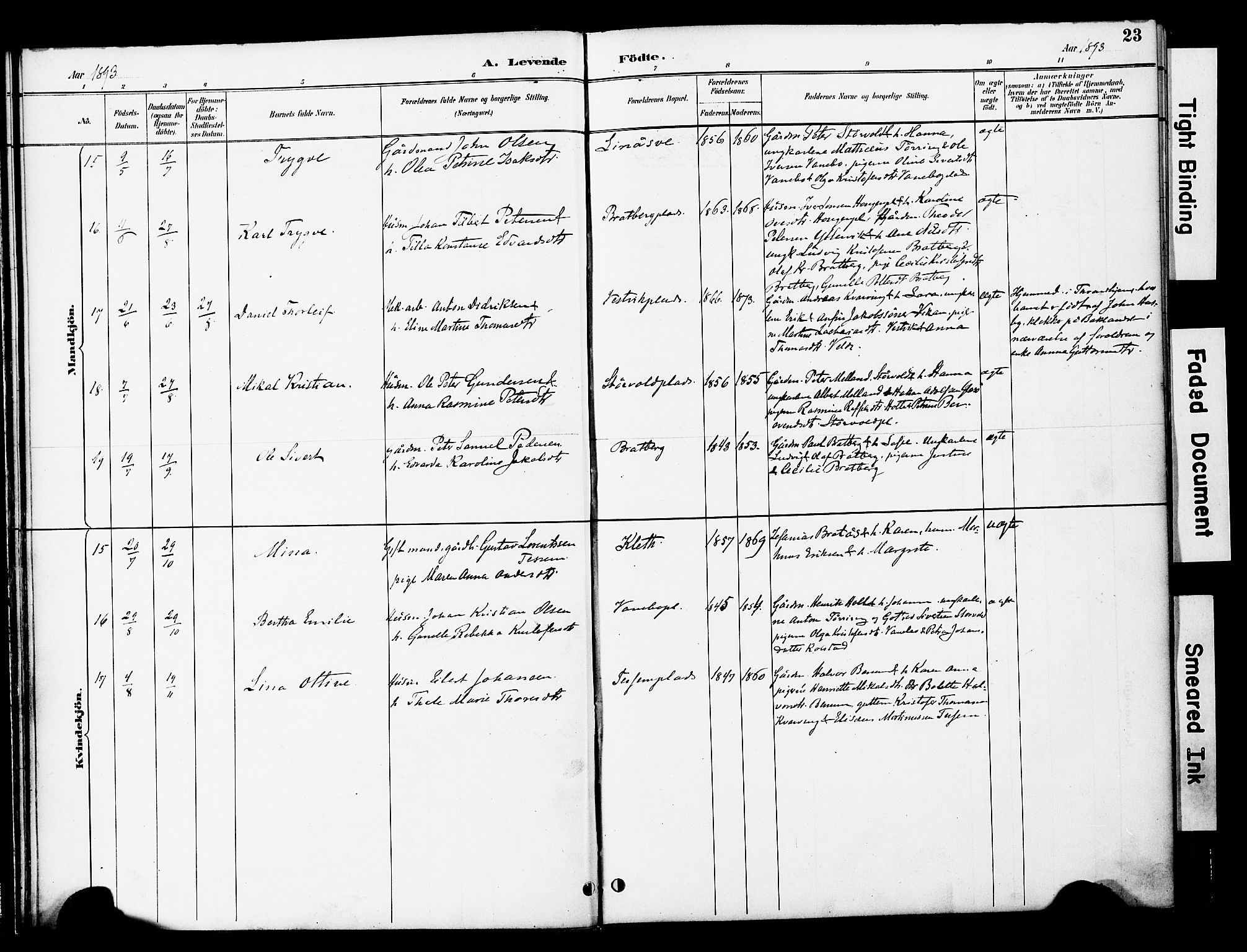 Ministerialprotokoller, klokkerbøker og fødselsregistre - Nord-Trøndelag, SAT/A-1458/741/L0396: Parish register (official) no. 741A10, 1889-1901, p. 23