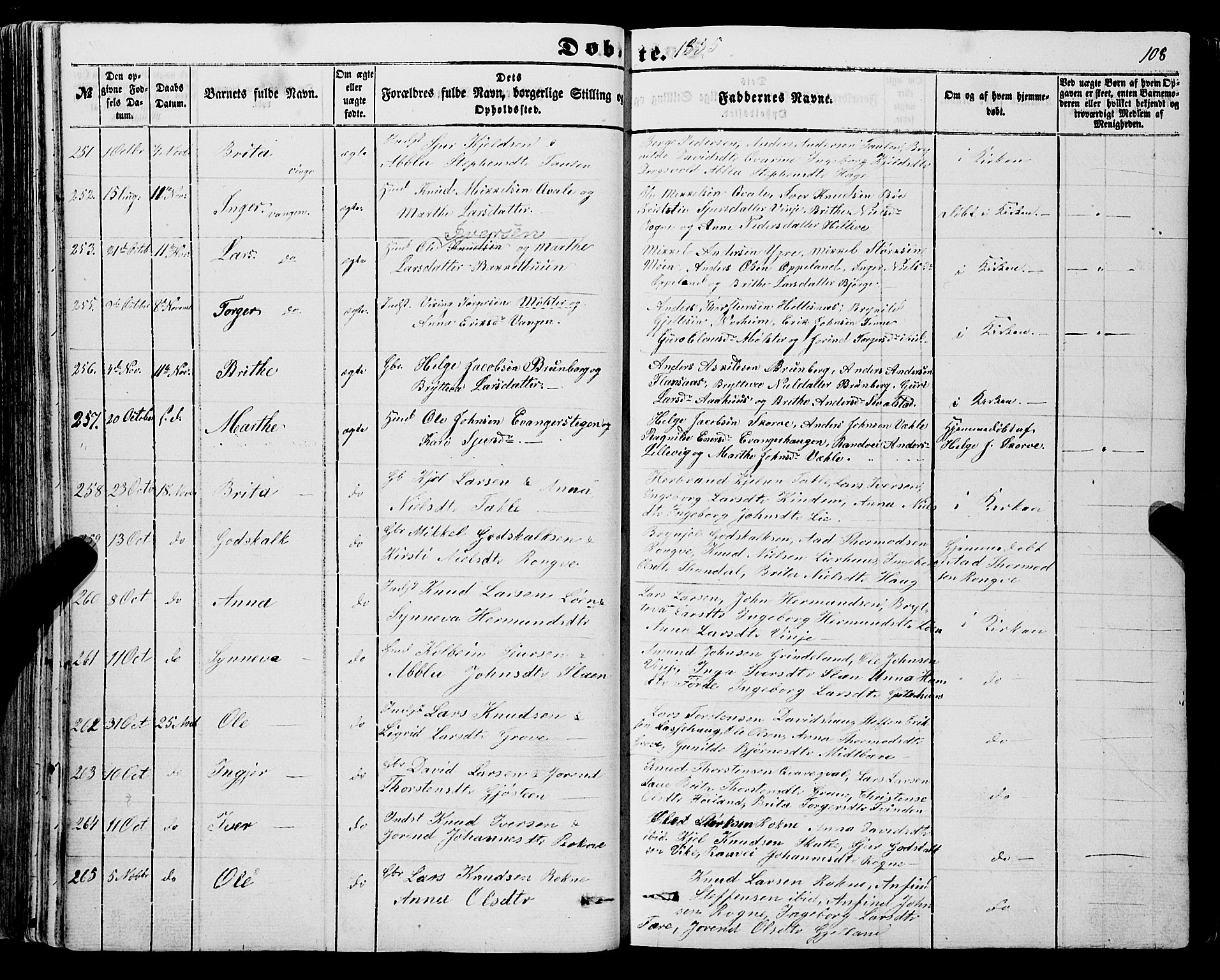 Voss sokneprestembete, AV/SAB-A-79001/H/Haa: Parish register (official) no. A 16, 1849-1863, p. 108