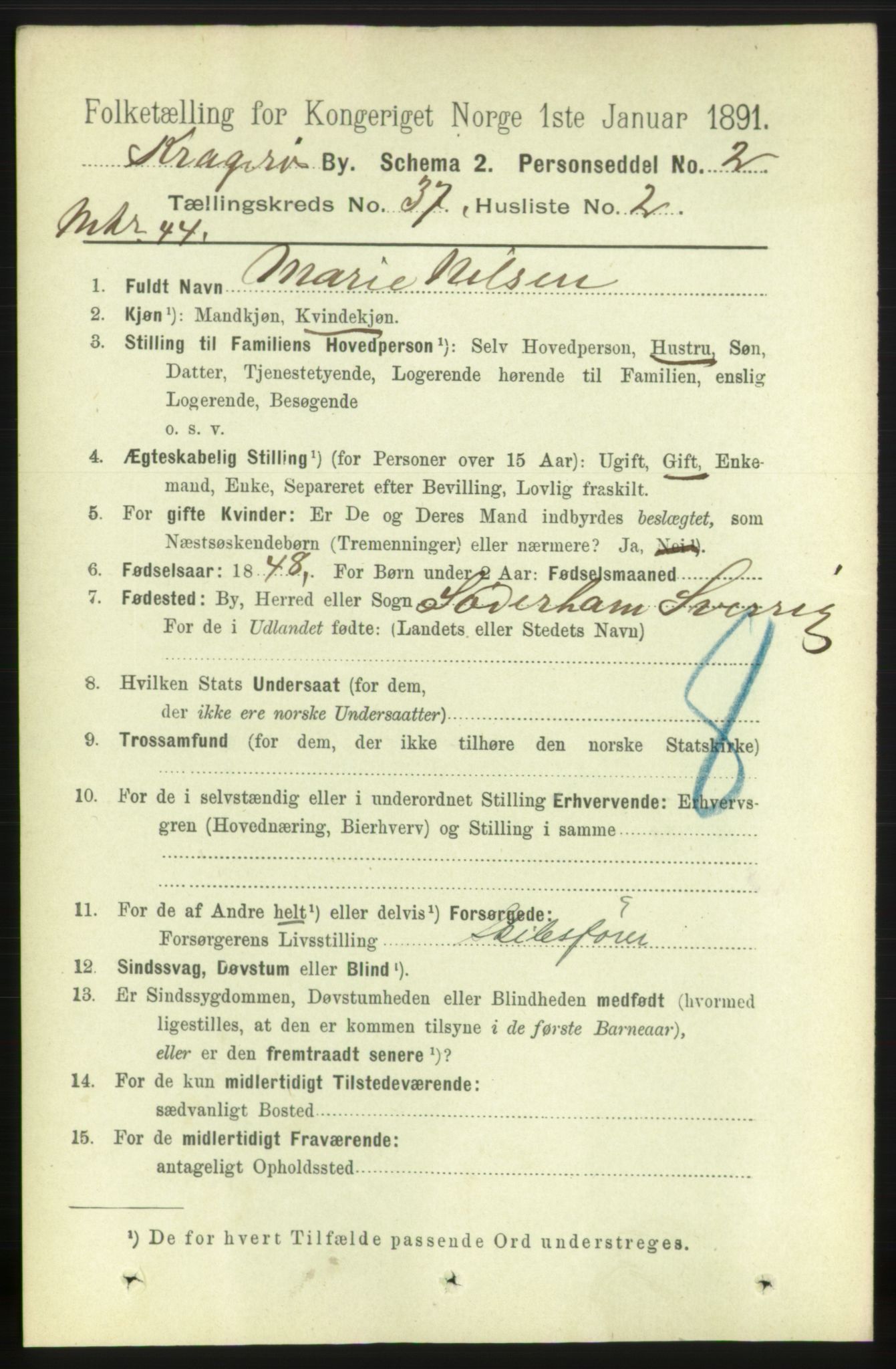 RA, 1891 census for 0801 Kragerø, 1891, p. 6758