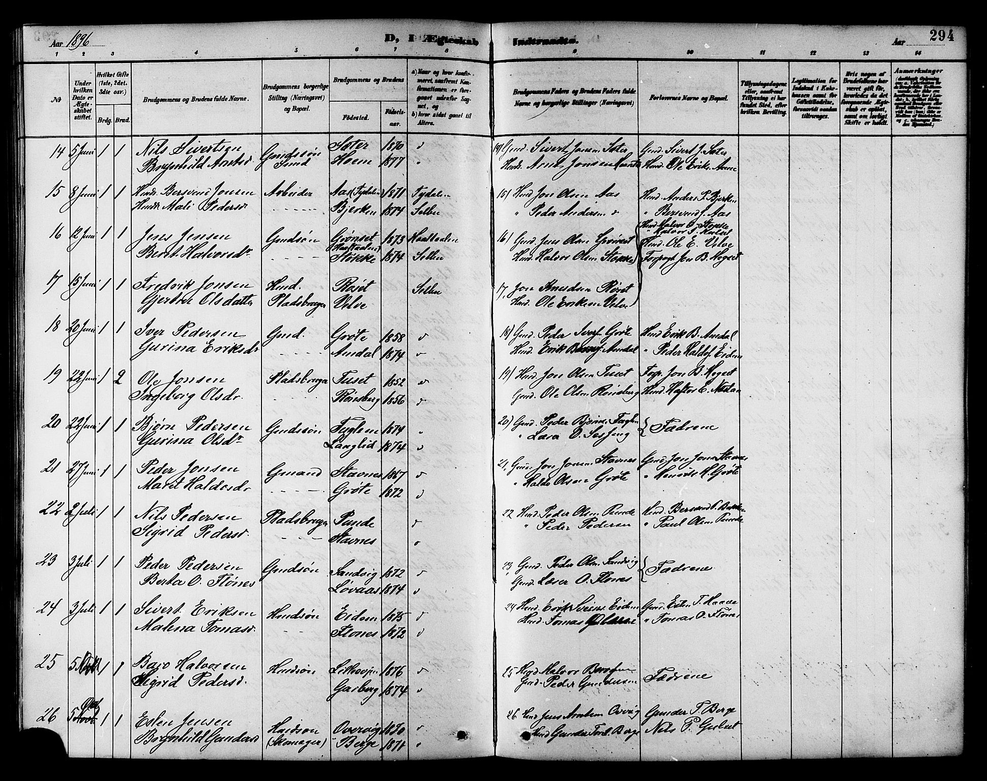 Ministerialprotokoller, klokkerbøker og fødselsregistre - Sør-Trøndelag, AV/SAT-A-1456/695/L1157: Parish register (copy) no. 695C08, 1889-1913, p. 294