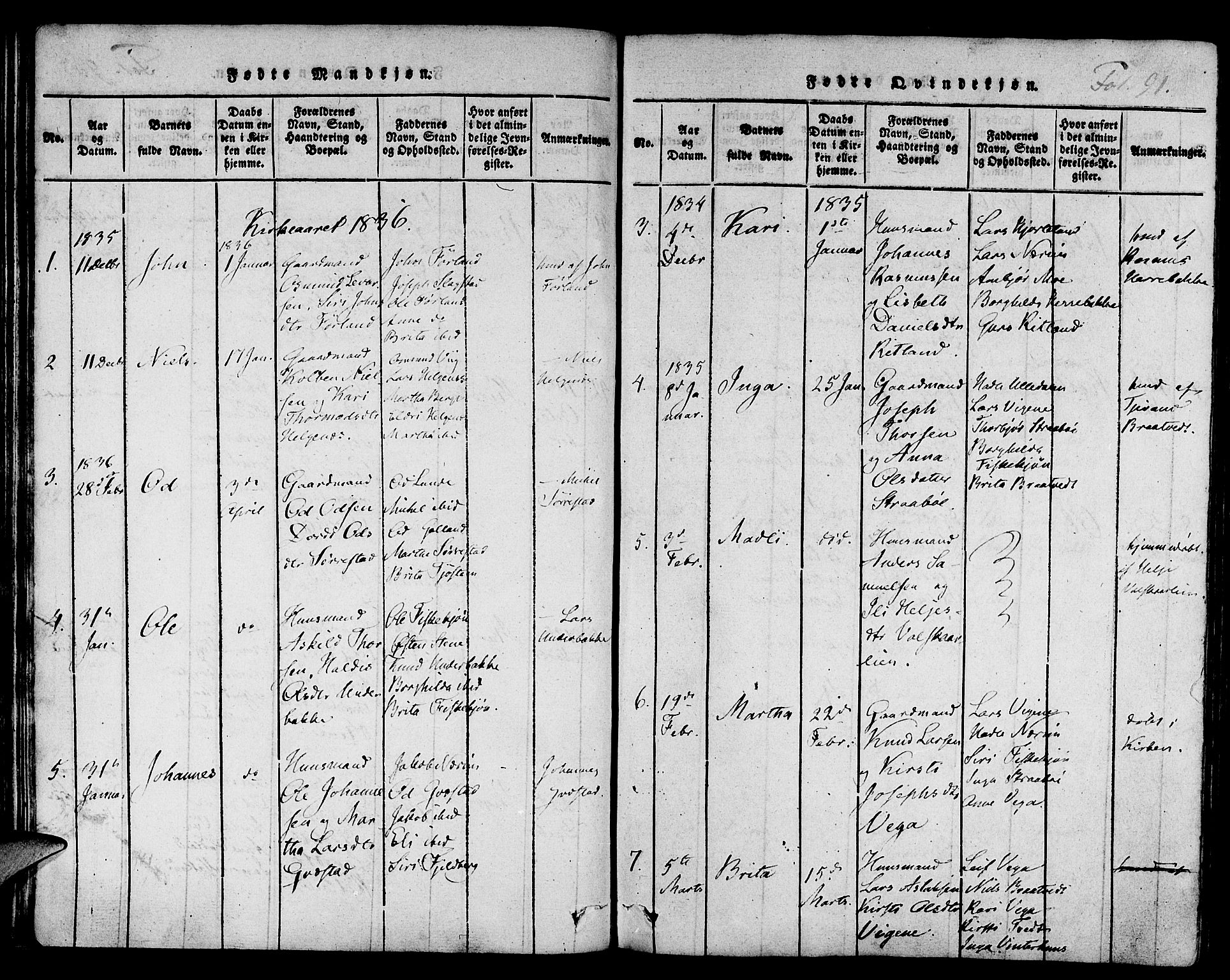 Suldal sokneprestkontor, SAST/A-101845/01/IV/L0006: Parish register (official) no. A 6, 1816-1836, p. 91