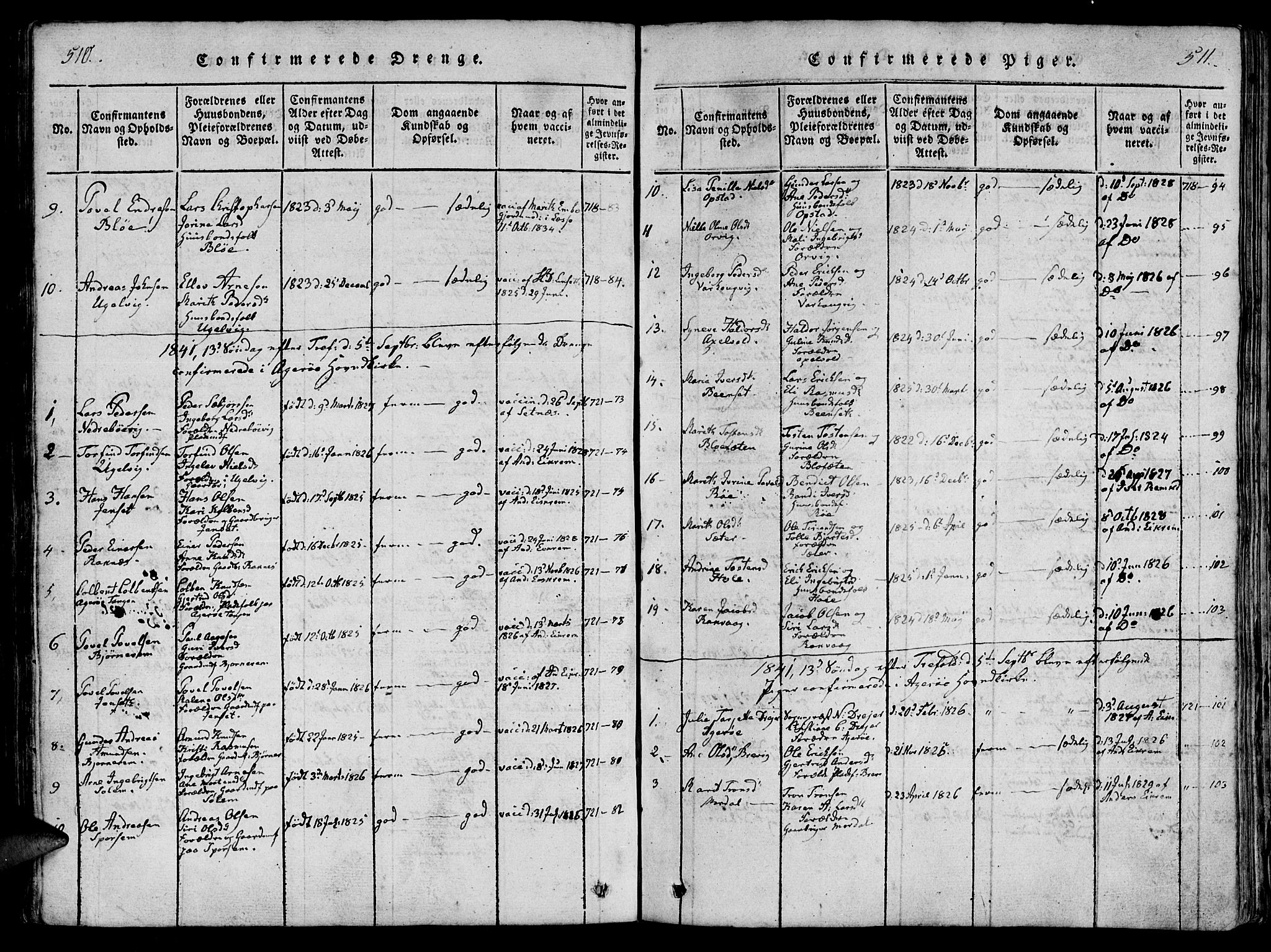 Ministerialprotokoller, klokkerbøker og fødselsregistre - Møre og Romsdal, AV/SAT-A-1454/560/L0718: Parish register (official) no. 560A02, 1817-1844, p. 510-511