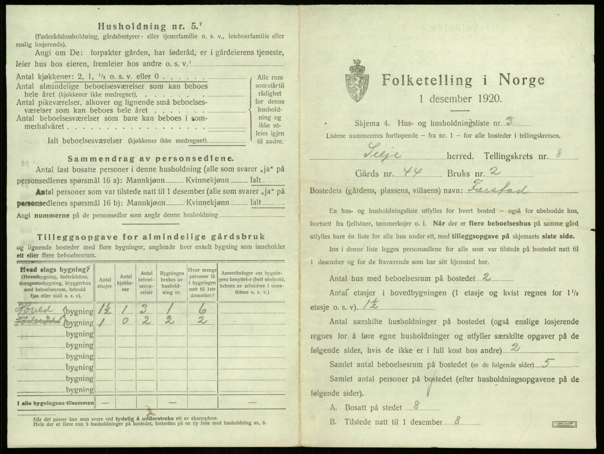 SAB, 1920 census for Selje, 1920, p. 502