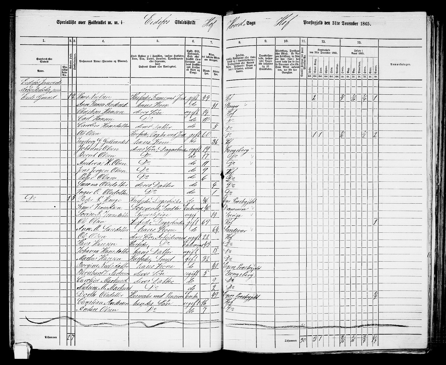 RA, 1865 census for Hof, 1865, p. 94