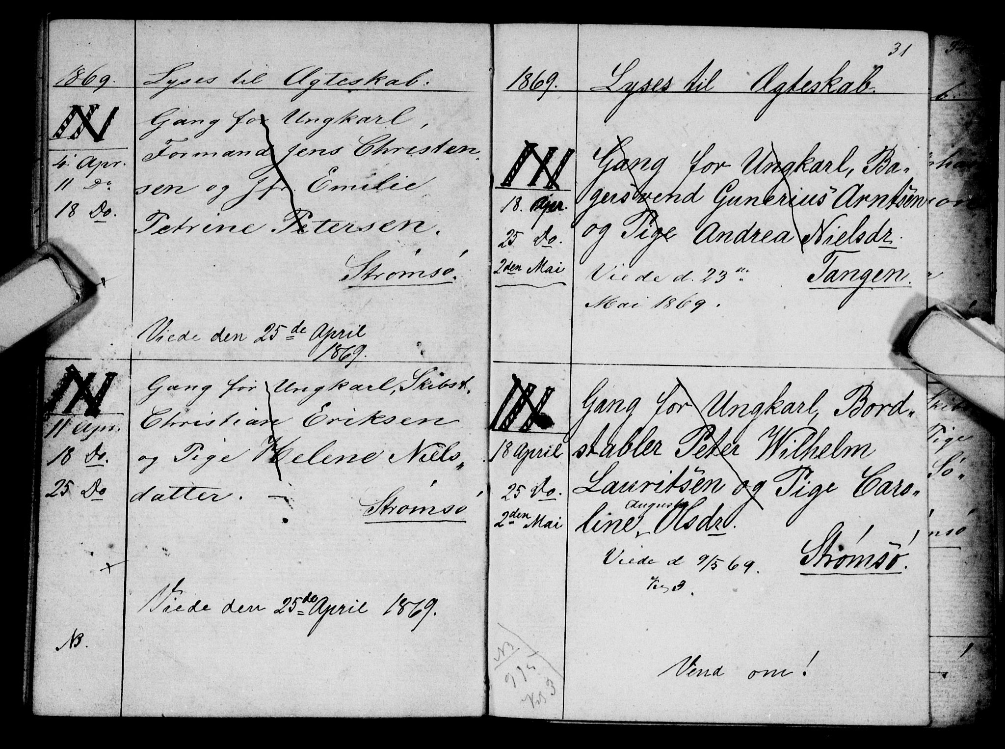 Strømsø kirkebøker, AV/SAKO-A-246/H/Ha/L0003: Banns register no. 3, 1866-1874, p. 31