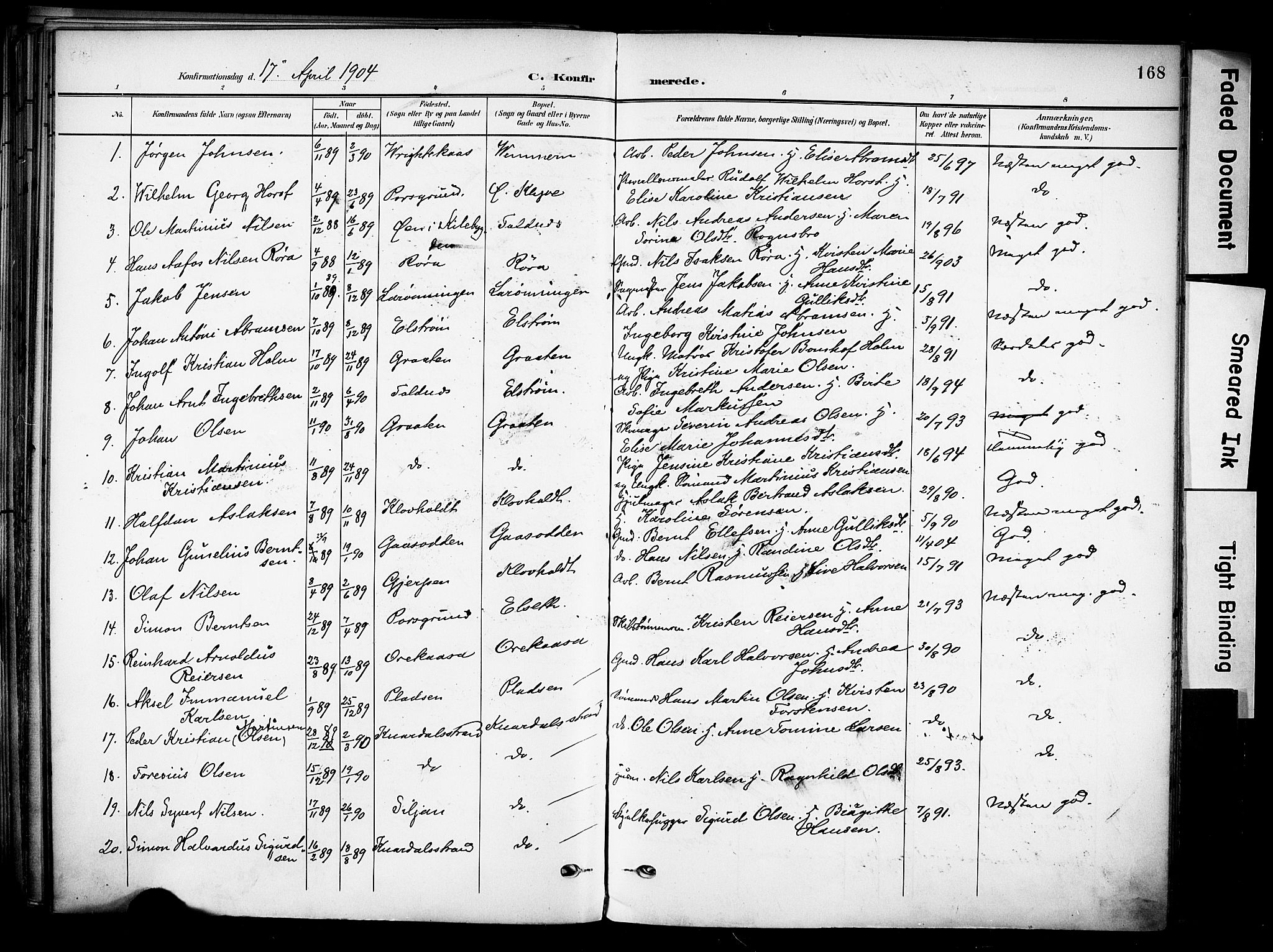 Solum kirkebøker, AV/SAKO-A-306/F/Fa/L0011: Parish register (official) no. I 11, 1898-1909, p. 168