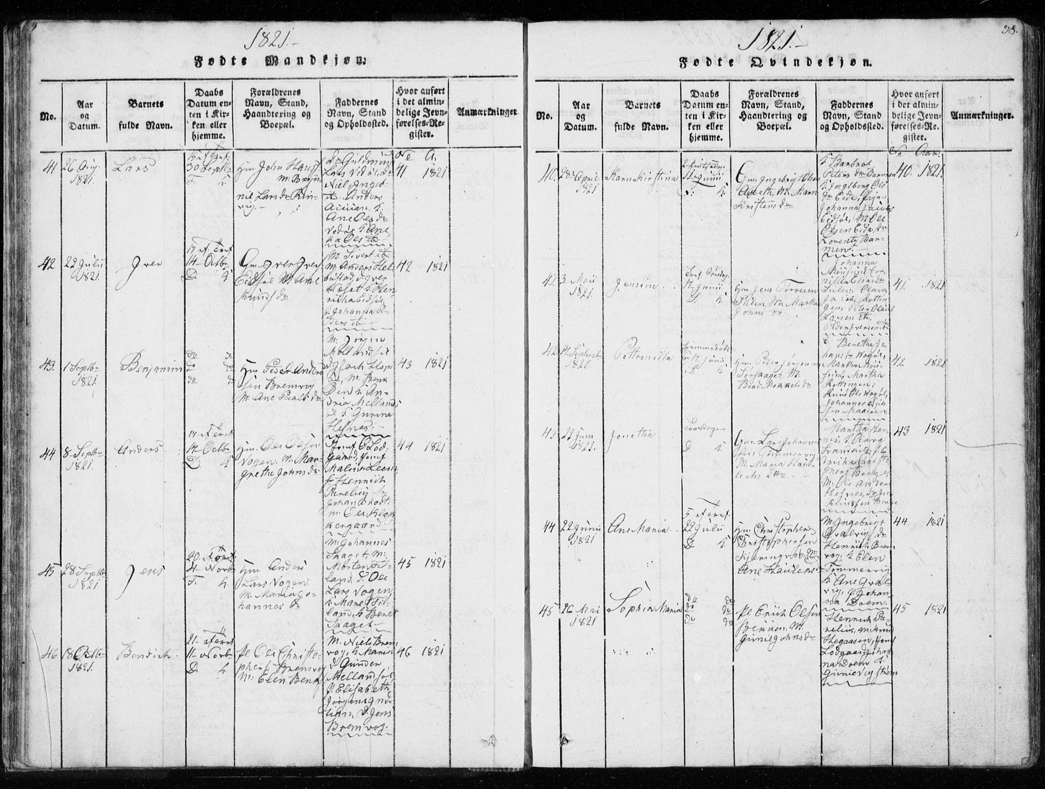 Ministerialprotokoller, klokkerbøker og fødselsregistre - Sør-Trøndelag, SAT/A-1456/634/L0527: Parish register (official) no. 634A03, 1818-1826, p. 38