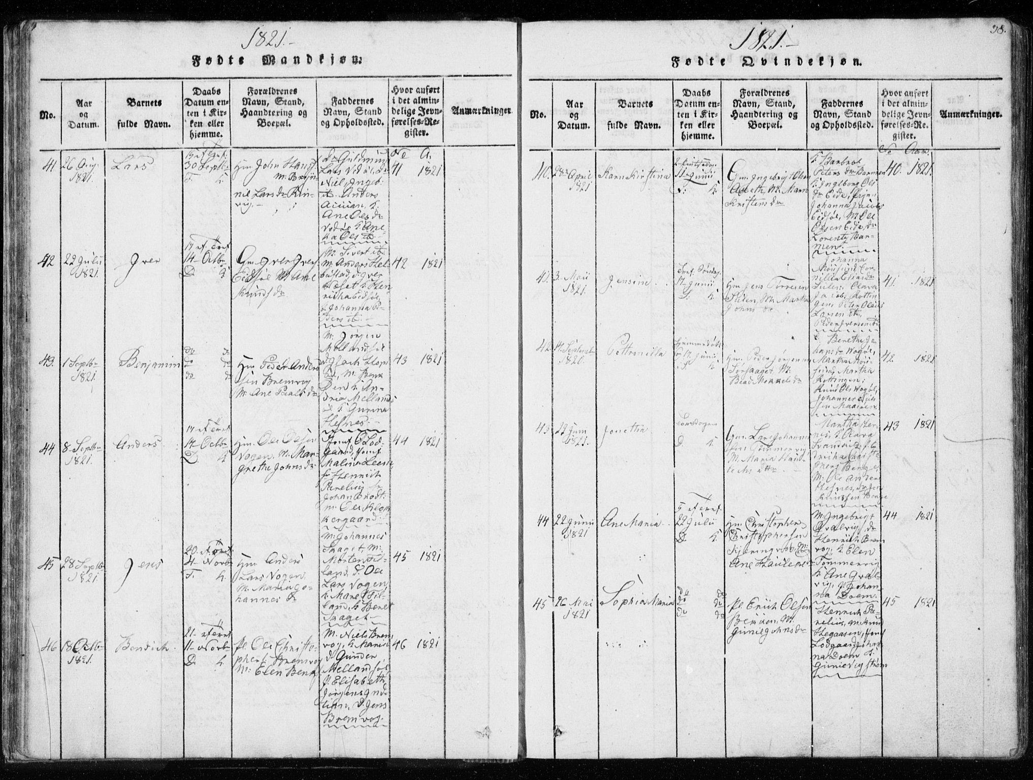 Ministerialprotokoller, klokkerbøker og fødselsregistre - Sør-Trøndelag, AV/SAT-A-1456/634/L0527: Parish register (official) no. 634A03, 1818-1826, p. 38