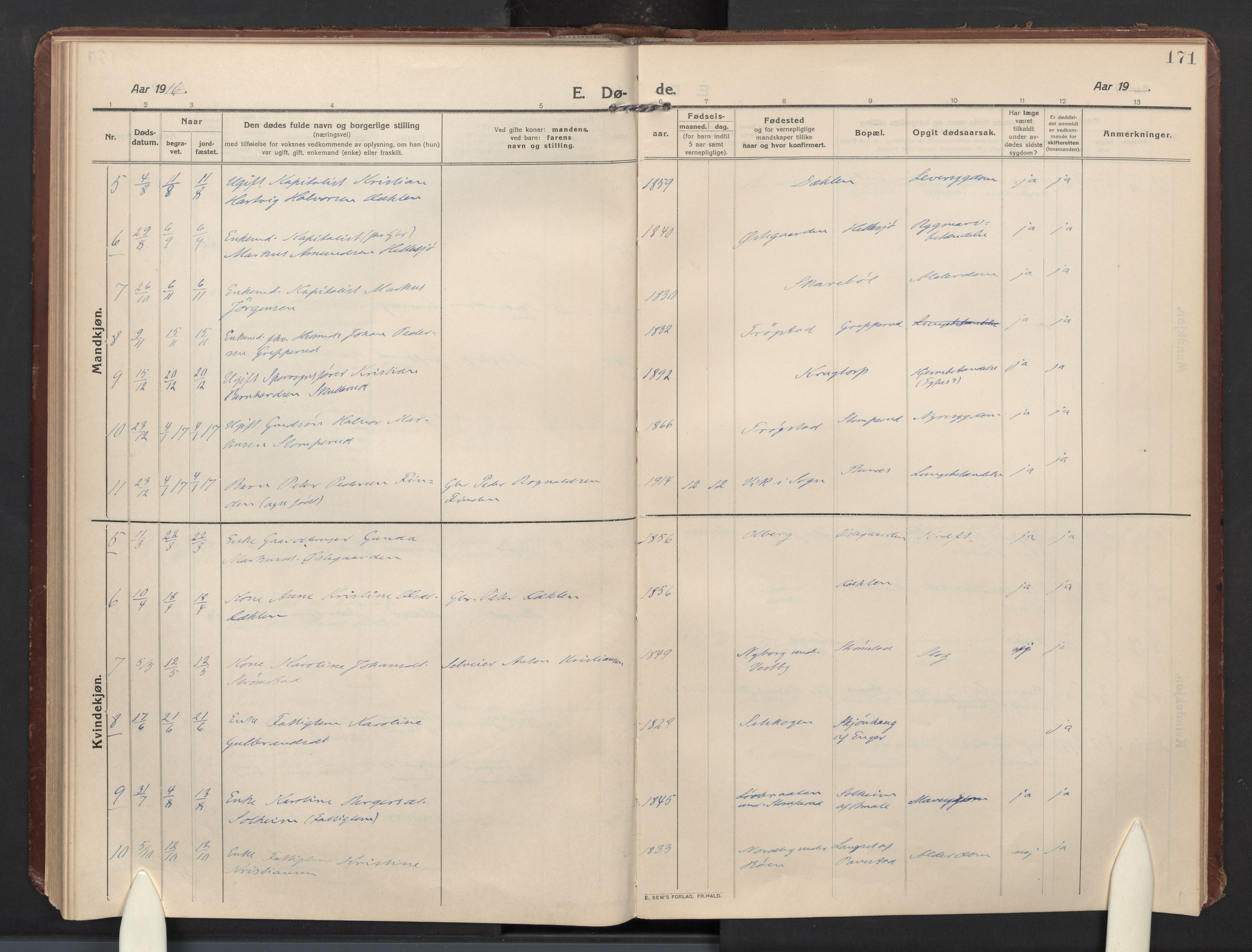 Høland prestekontor Kirkebøker, AV/SAO-A-10346a/F/Fb: Parish register (official) no. II 4, 1913-1924, p. 171