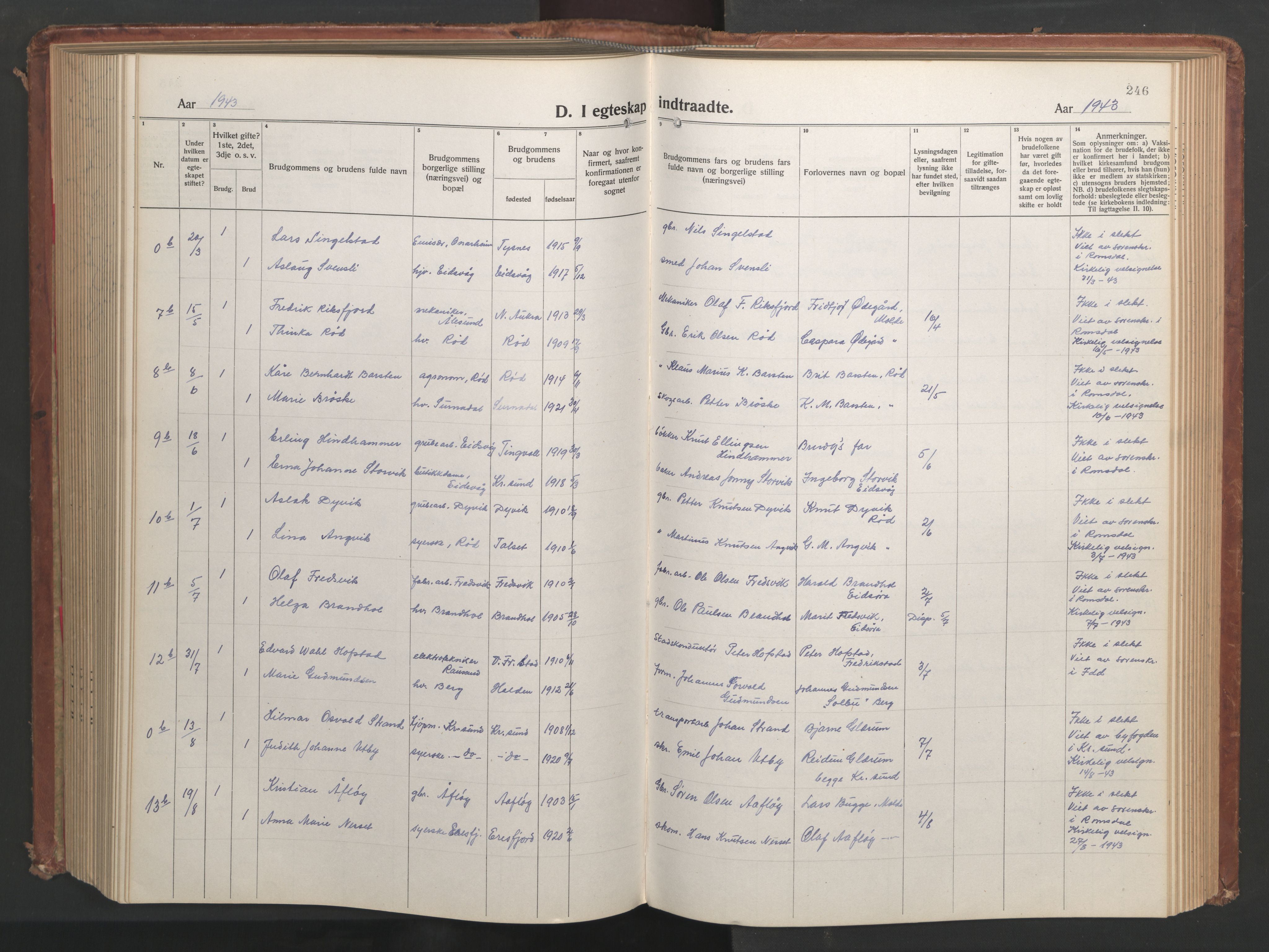 Ministerialprotokoller, klokkerbøker og fødselsregistre - Møre og Romsdal, SAT/A-1454/551/L0633: Parish register (copy) no. 551C05, 1921-1961, p. 246