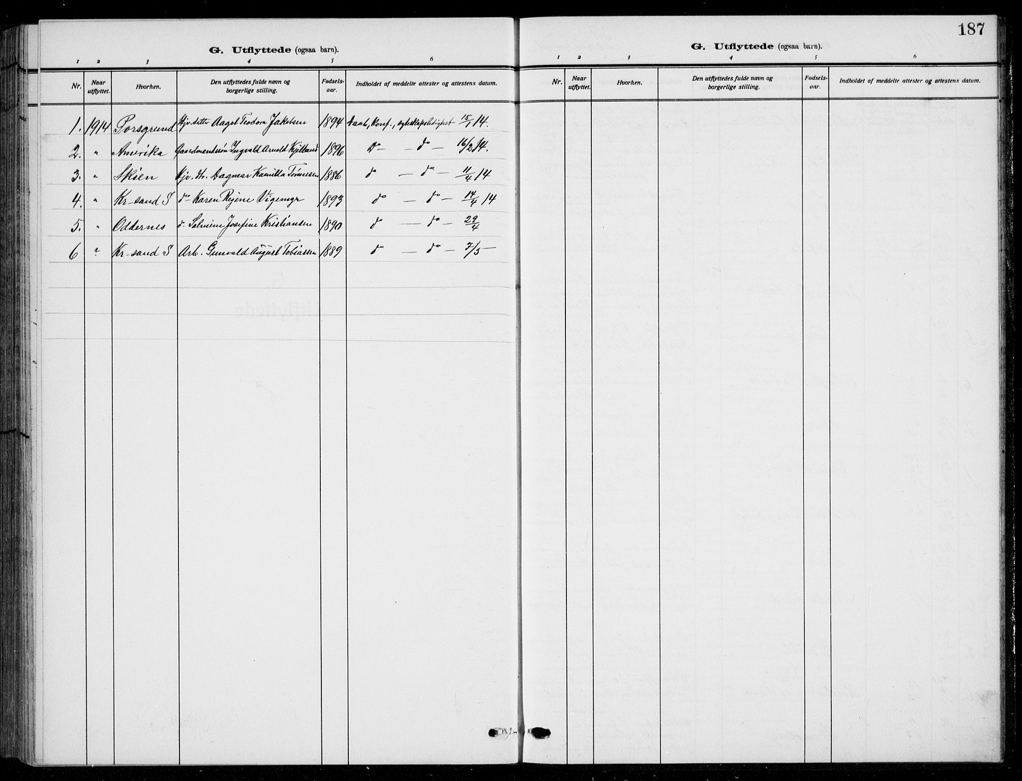 Søgne sokneprestkontor, SAK/1111-0037/F/Fb/Fbb/L0007: Parish register (copy) no. B 7, 1912-1931, p. 187