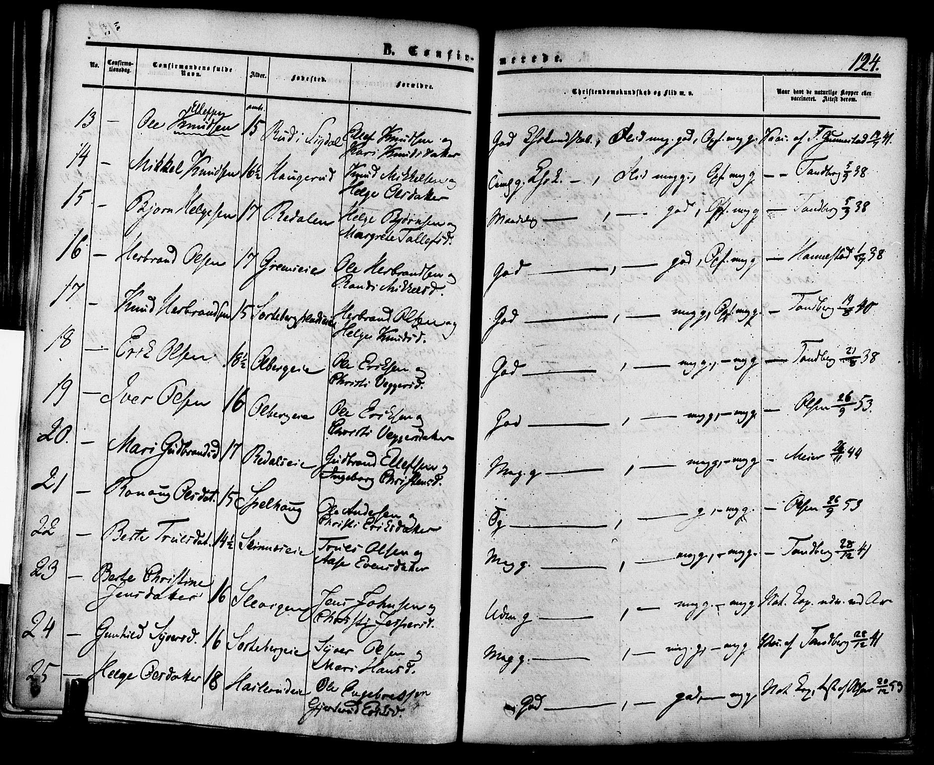 Krødsherad kirkebøker, AV/SAKO-A-19/F/Fa/L0003: Parish register (official) no. 3, 1851-1872, p. 124