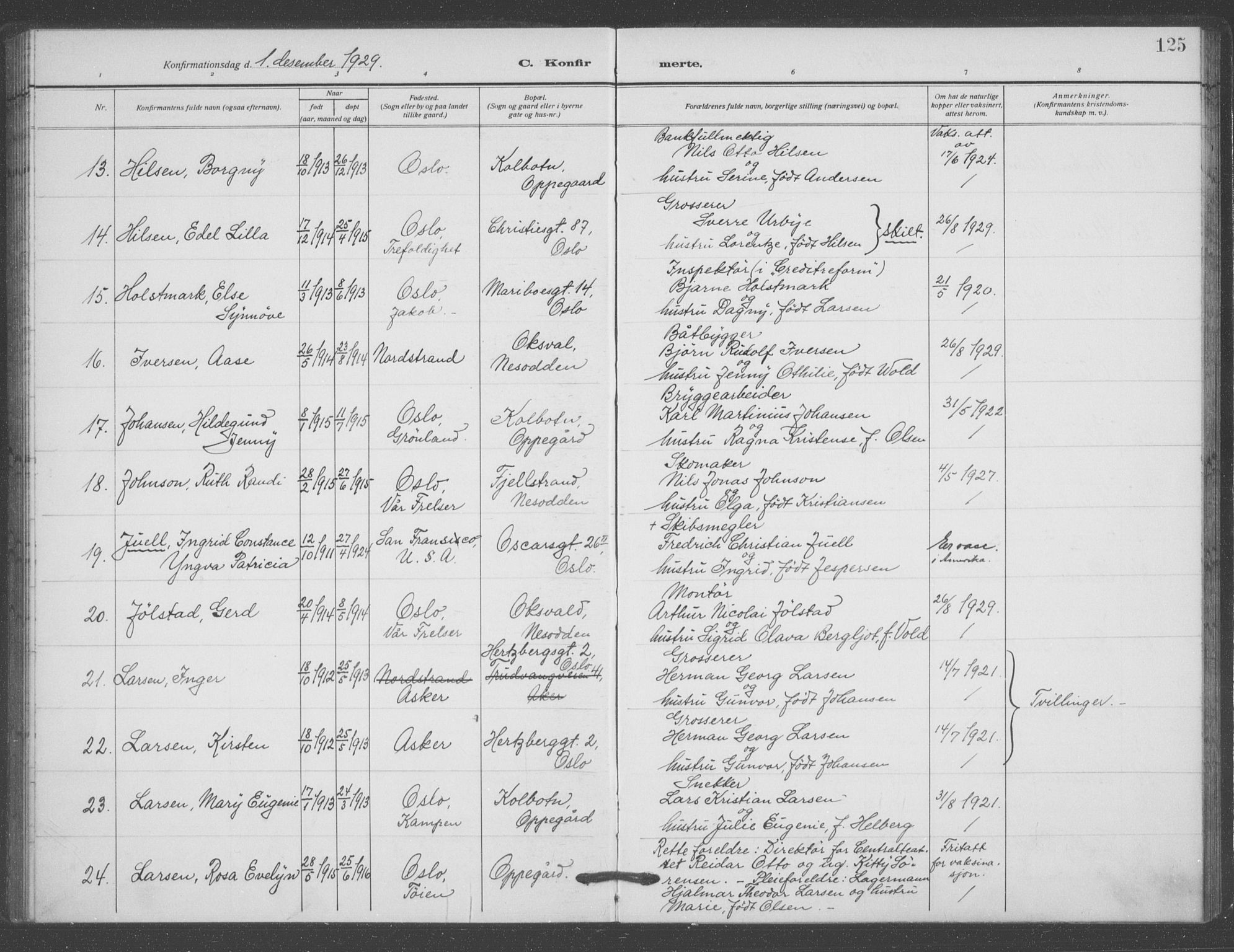 Oslo domkirke Kirkebøker, AV/SAO-A-10752/F/Fa/L0031: Parish register (official) no. 31, 1918-1941, p. 125