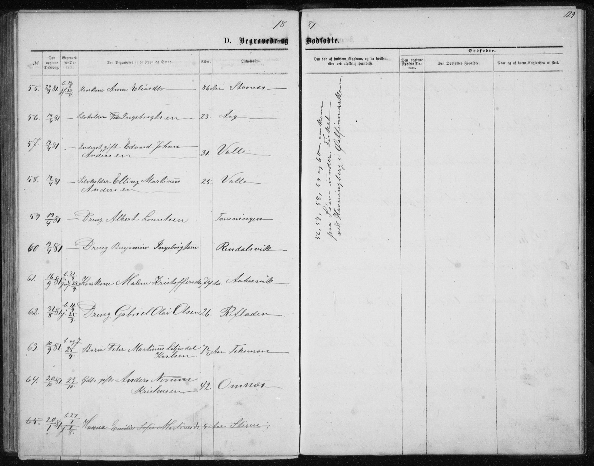 Ministerialprotokoller, klokkerbøker og fødselsregistre - Nordland, AV/SAT-A-1459/843/L0635: Parish register (copy) no. 843C04, 1872-1887, p. 129