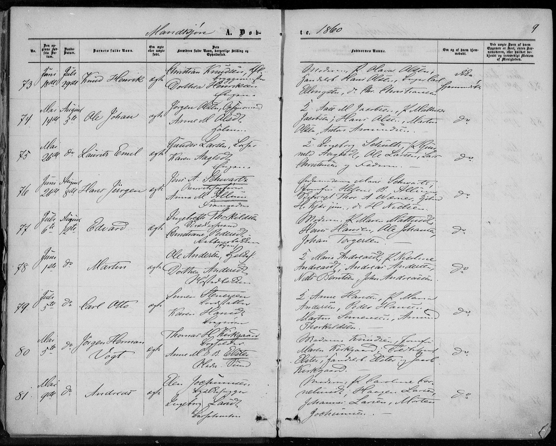 Bragernes kirkebøker, AV/SAKO-A-6/F/Fb/L0003: Parish register (official) no. II 3, 1860-1868, p. 9