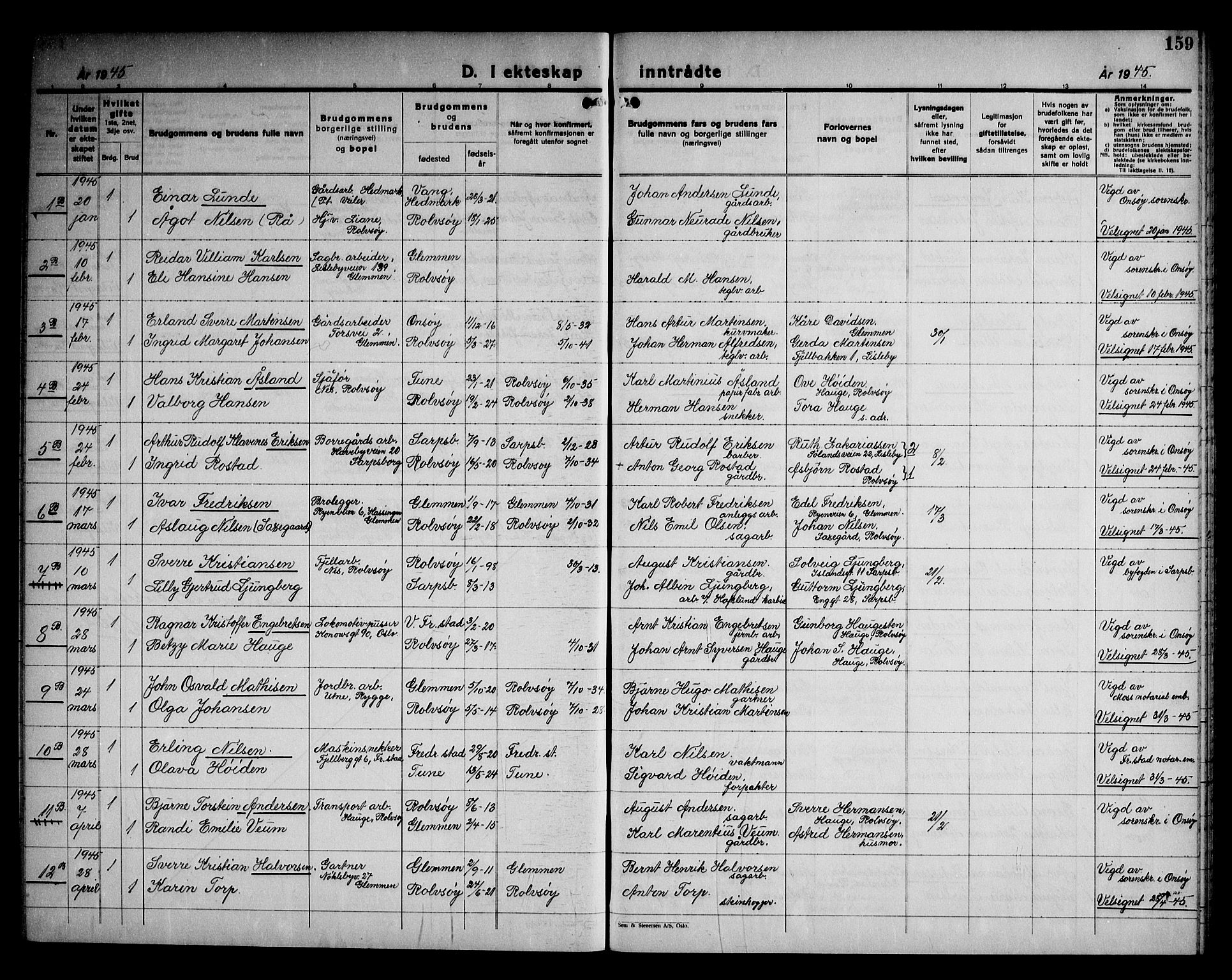 Rolvsøy prestekontor Kirkebøker, AV/SAO-A-2004/G/Ga/L0003: Parish register (copy) no. 3, 1935-1947, p. 159