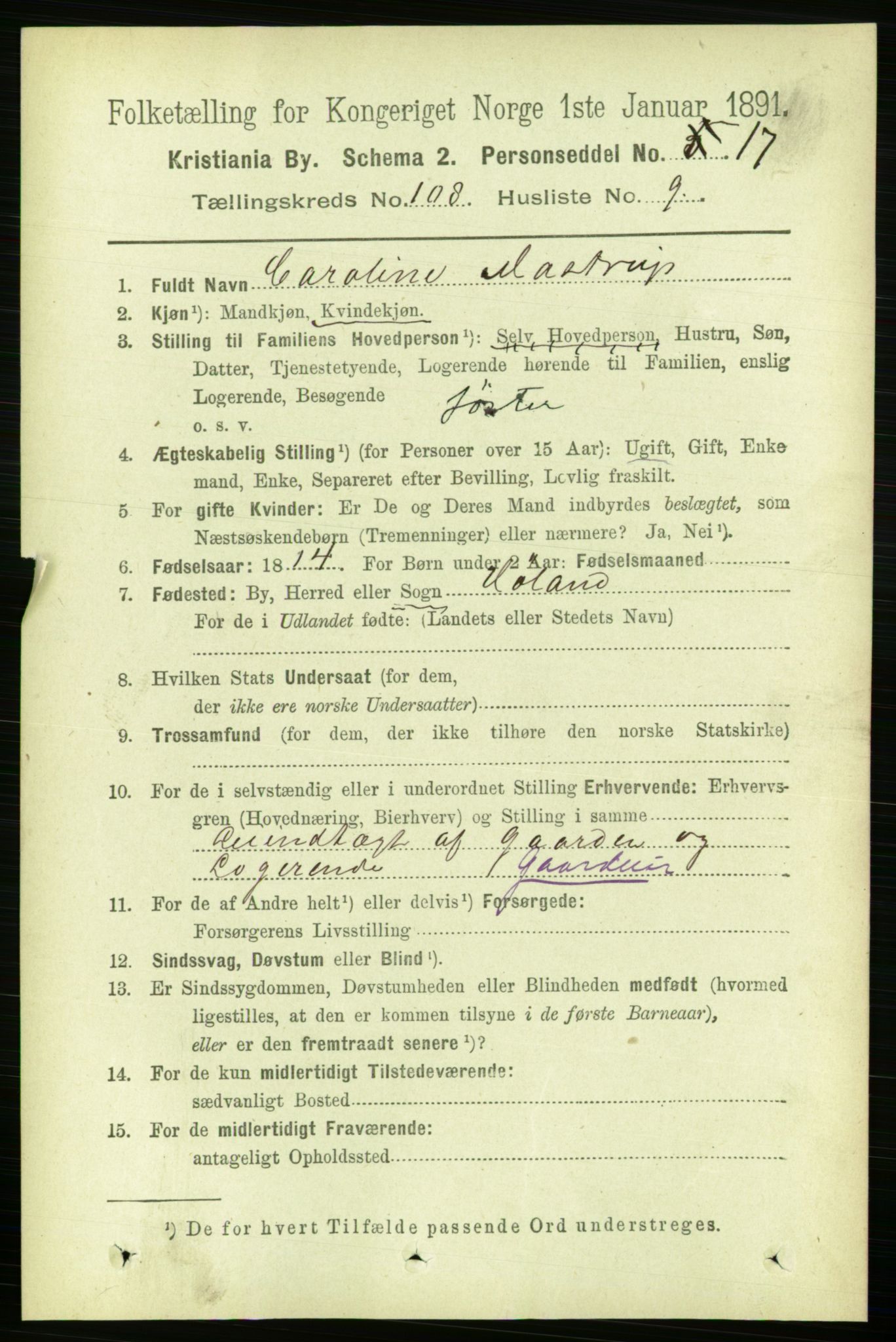 RA, 1891 census for 0301 Kristiania, 1891, p. 55750