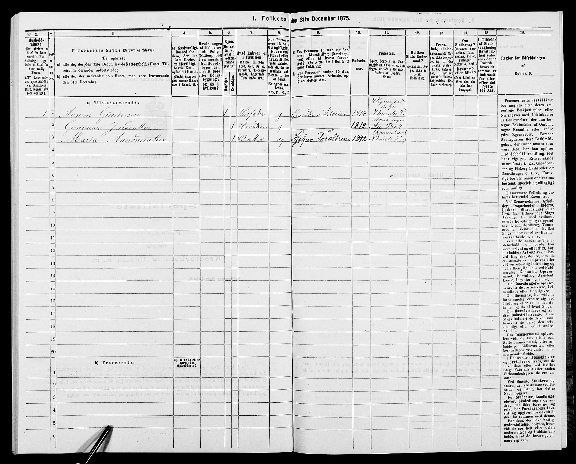 SAK, 1875 census for 1028P Nord-Audnedal, 1875, p. 741