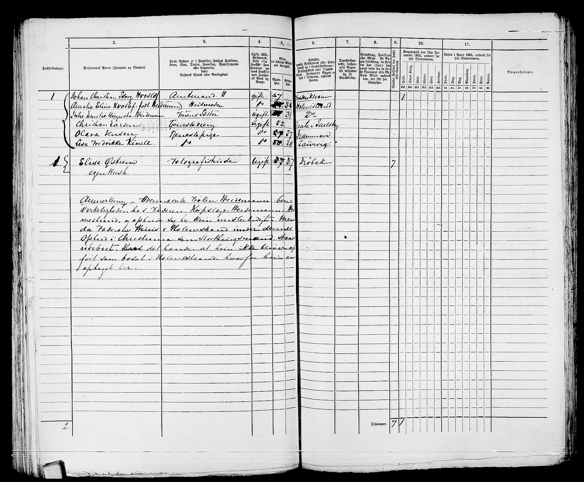 RA, 1865 census for Larvik, 1865, p. 146