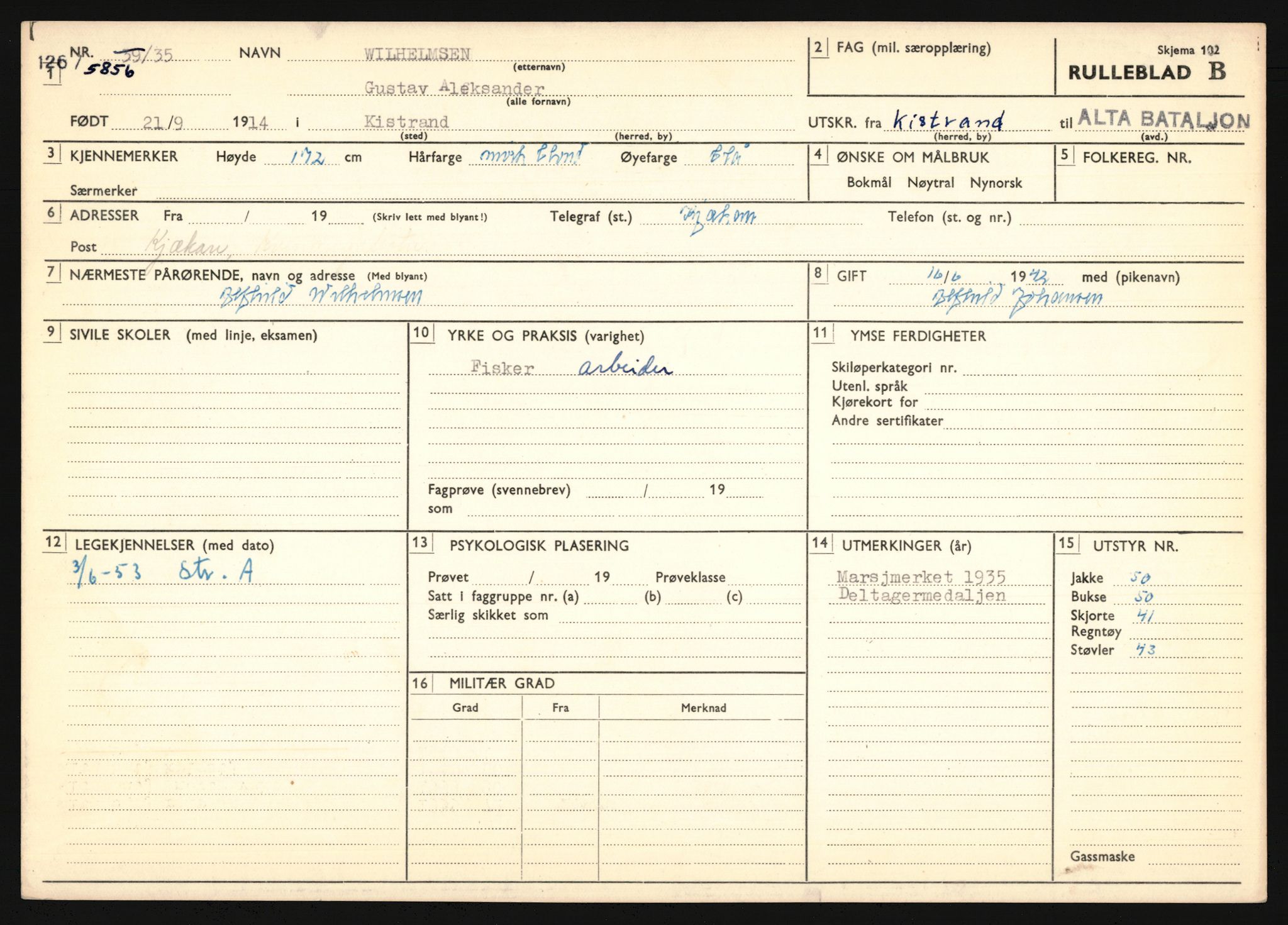 Forsvaret, Troms infanteriregiment nr. 16, AV/RA-RAFA-3146/P/Pa/L0019: Rulleblad for regimentets menige mannskaper, årsklasse 1935, 1935, p. 1263