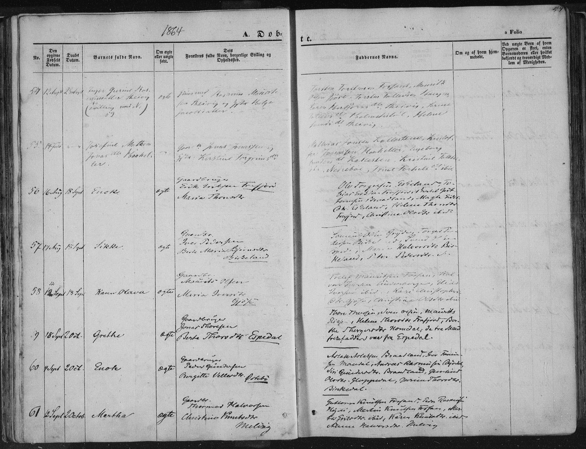 Høgsfjord sokneprestkontor, AV/SAST-A-101624/H/Ha/Haa/L0001: Parish register (official) no. A 1, 1854-1875, p. 54