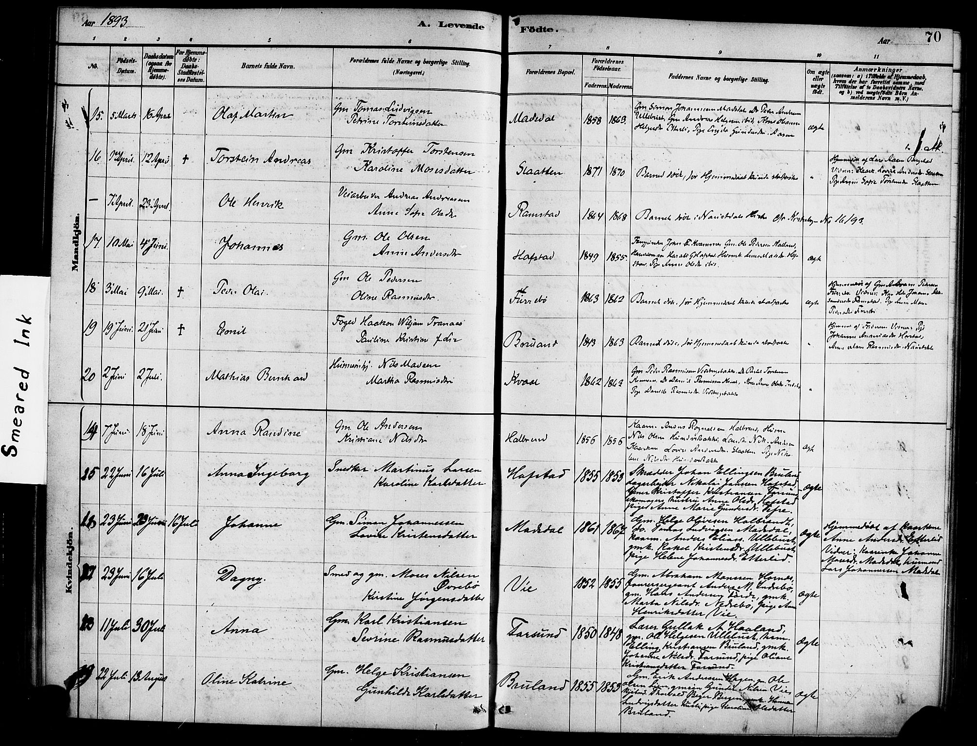 Førde sokneprestembete, AV/SAB-A-79901/H/Haa/Haab/L0001: Parish register (official) no. B 1, 1880-1898, p. 70