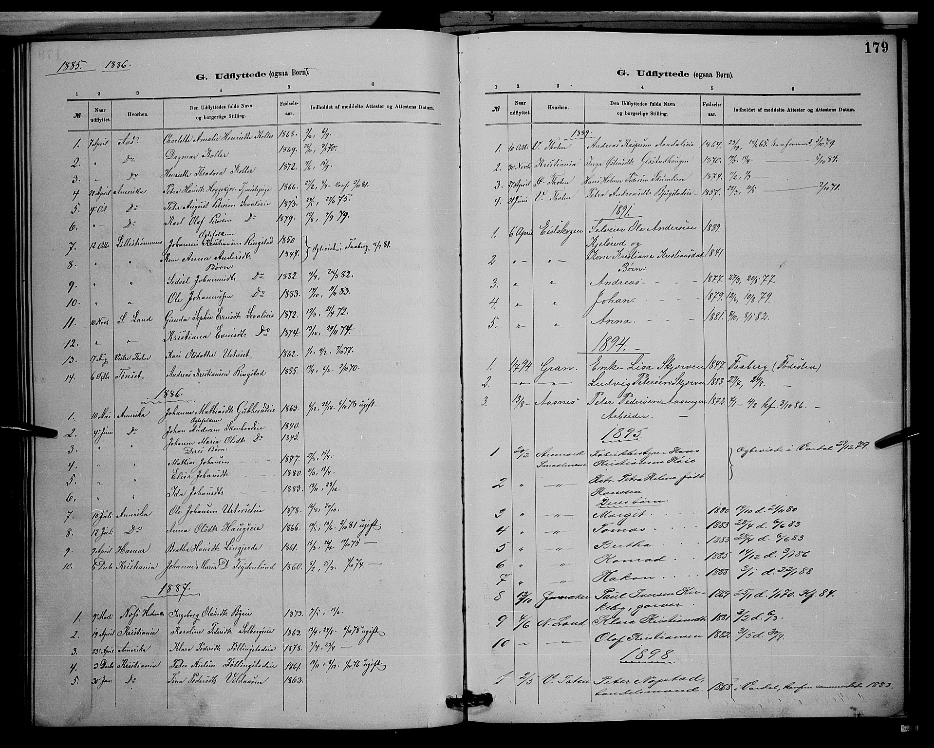 Vardal prestekontor, SAH/PREST-100/H/Ha/Hab/L0008: Parish register (copy) no. 8, 1881-1898, p. 179