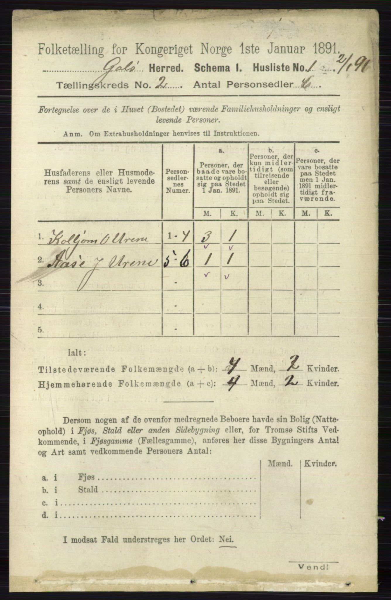 RA, 1891 census for 0617 Gol og Hemsedal, 1891, p. 625