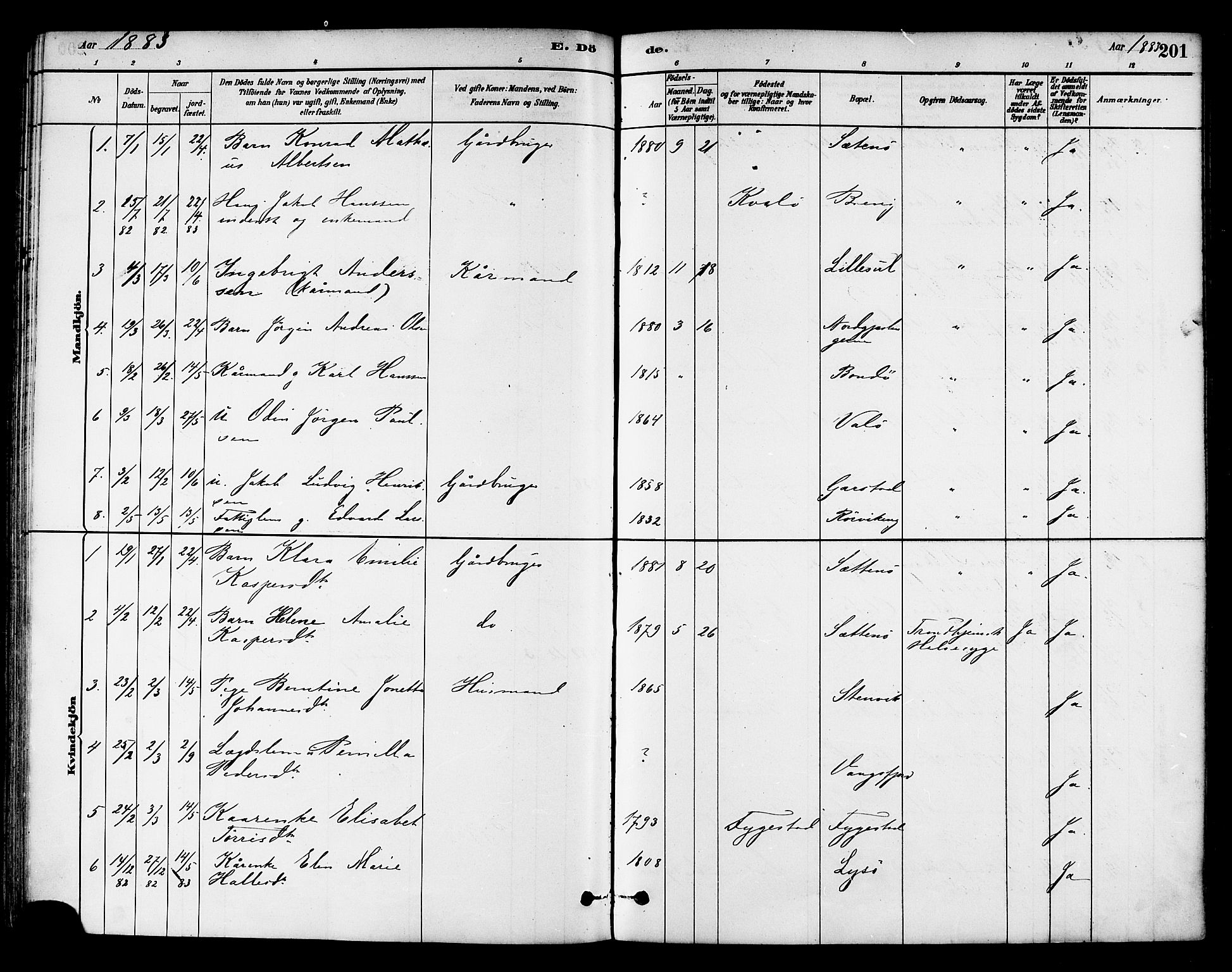 Ministerialprotokoller, klokkerbøker og fødselsregistre - Nord-Trøndelag, SAT/A-1458/786/L0686: Parish register (official) no. 786A02, 1880-1887, p. 201