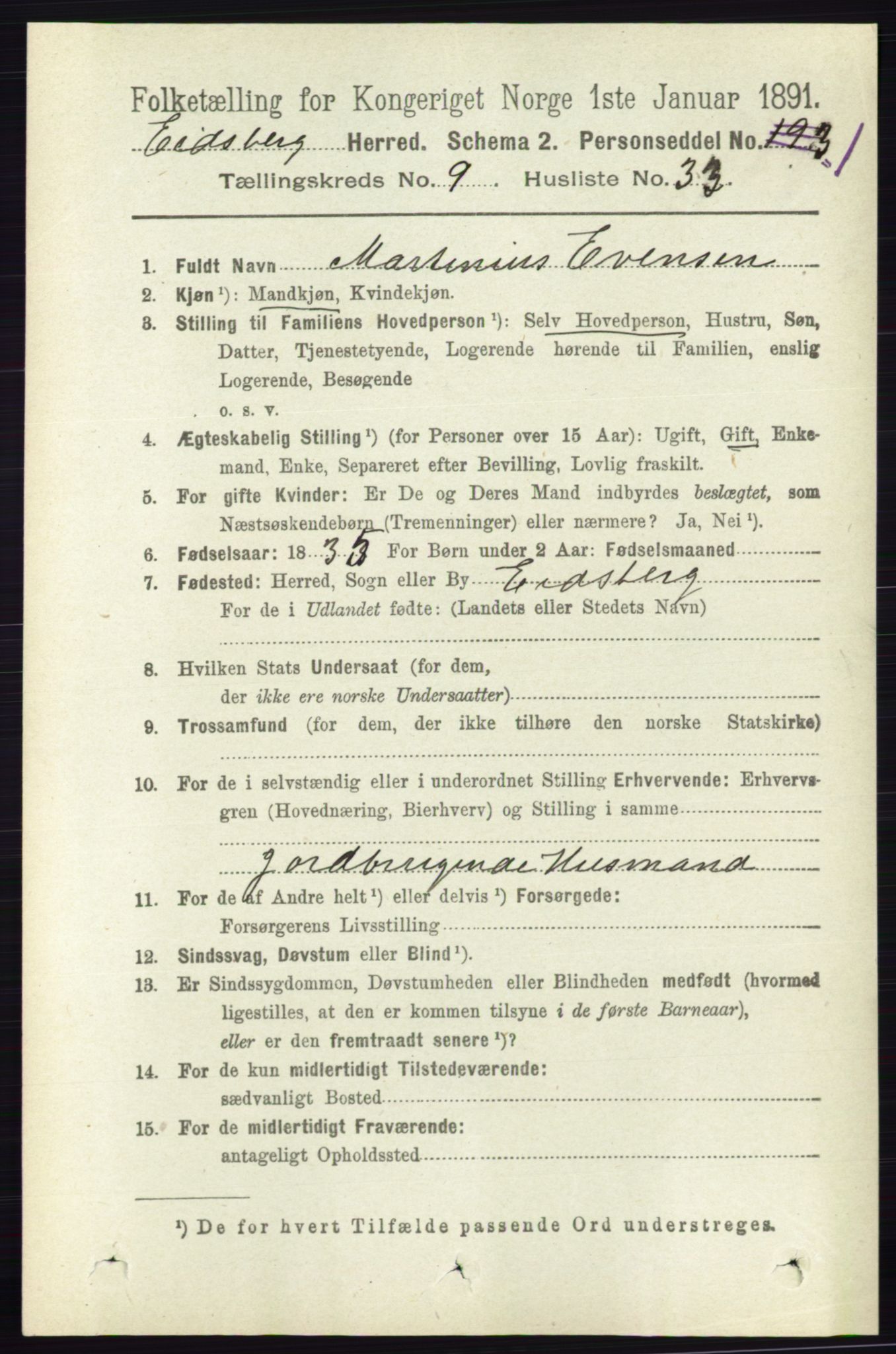 RA, 1891 census for 0125 Eidsberg, 1891, p. 5359