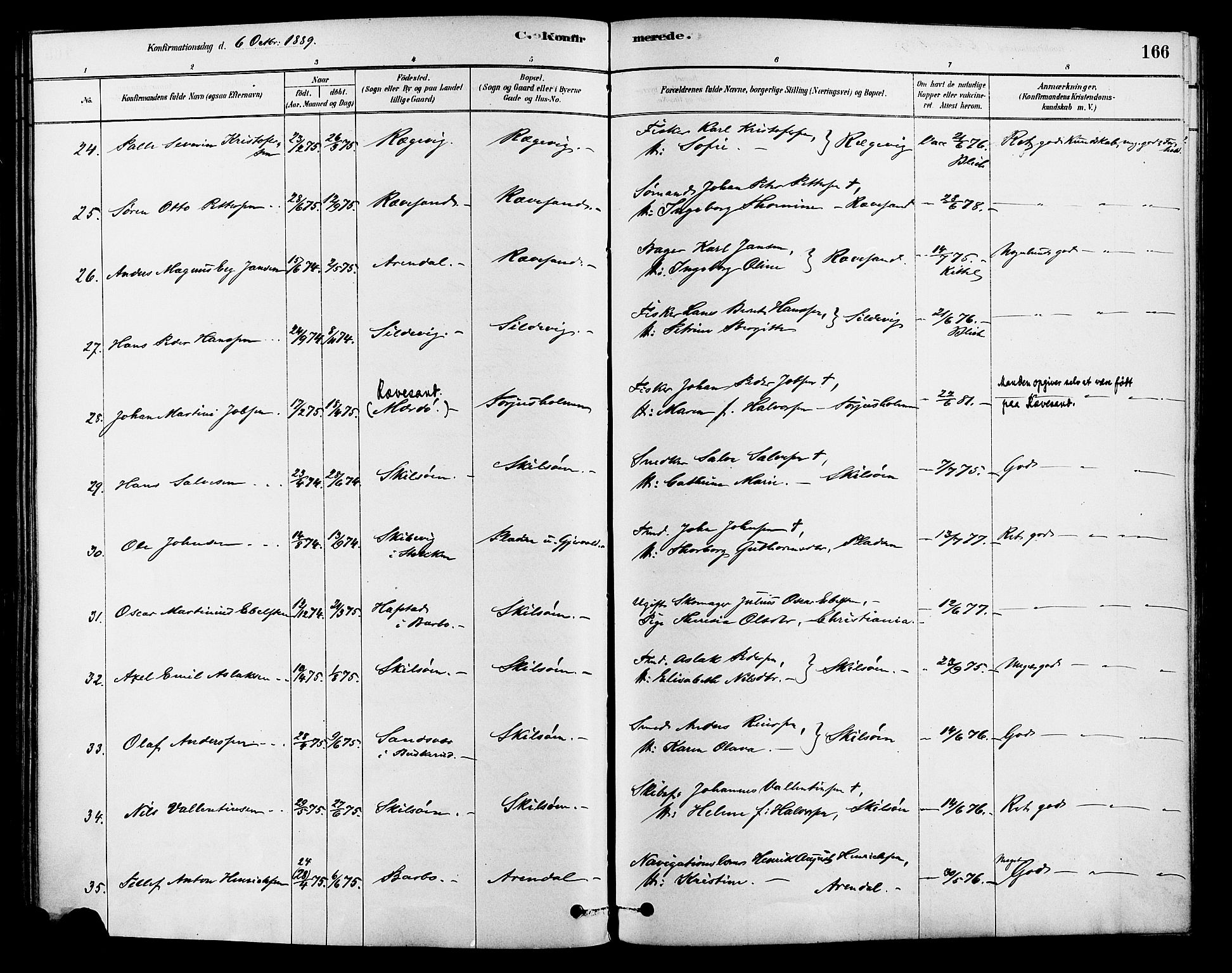 Tromøy sokneprestkontor, AV/SAK-1111-0041/F/Fa/L0009: Parish register (official) no. A 9, 1878-1896, p. 166