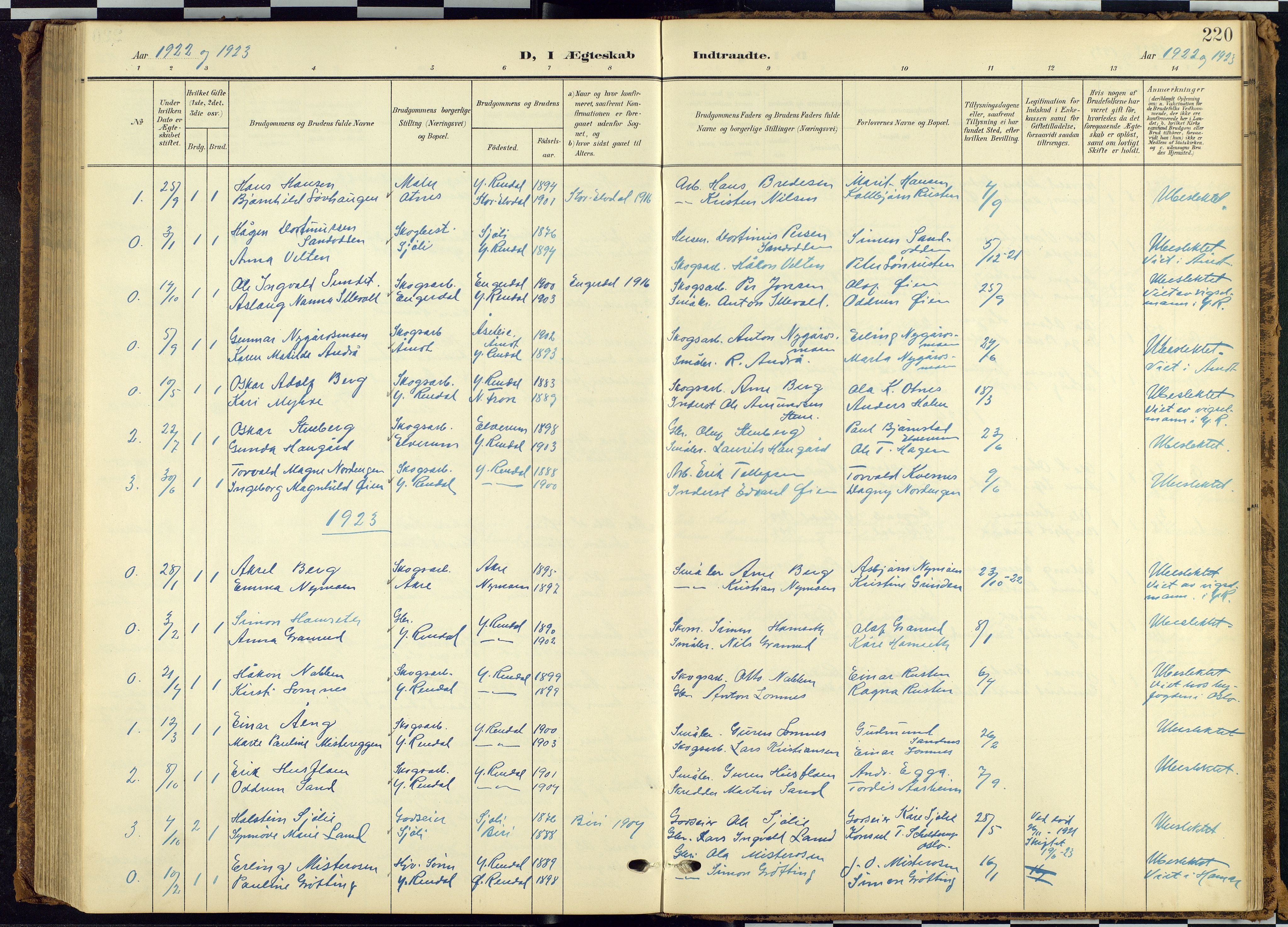 Rendalen prestekontor, SAH/PREST-054/H/Ha/Hab/L0010: Parish register (copy) no. 10, 1903-1940, p. 220