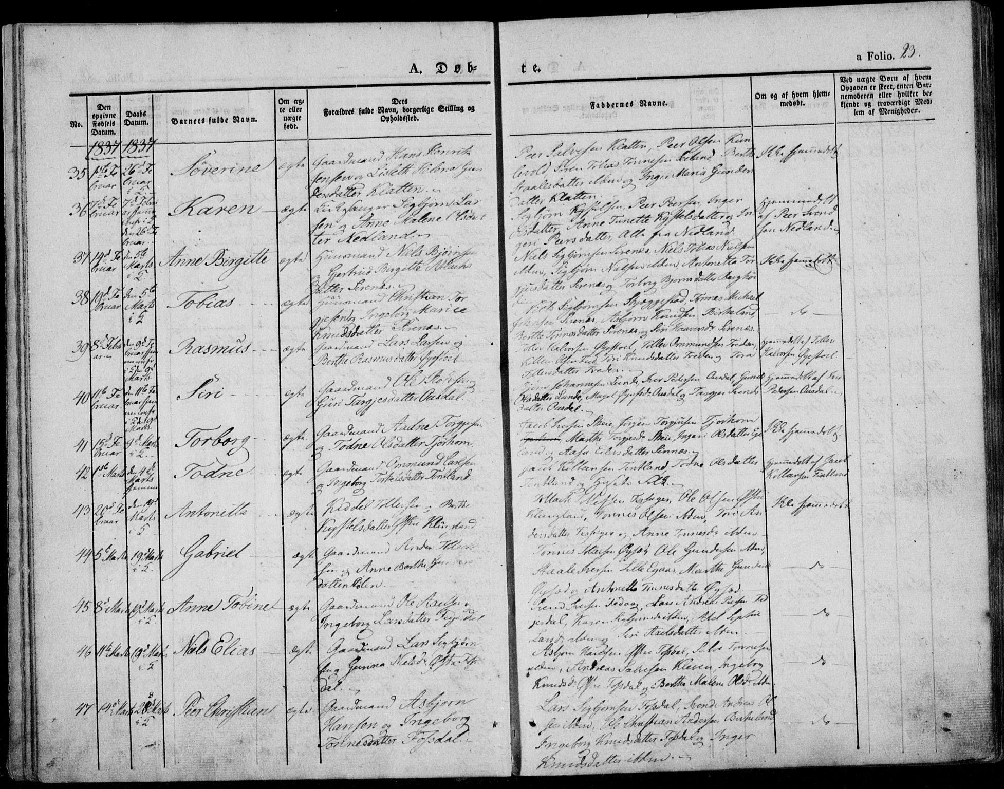 Bakke sokneprestkontor, AV/SAK-1111-0002/F/Fa/Faa/L0004: Parish register (official) no. A 4, 1834-1846, p. 23