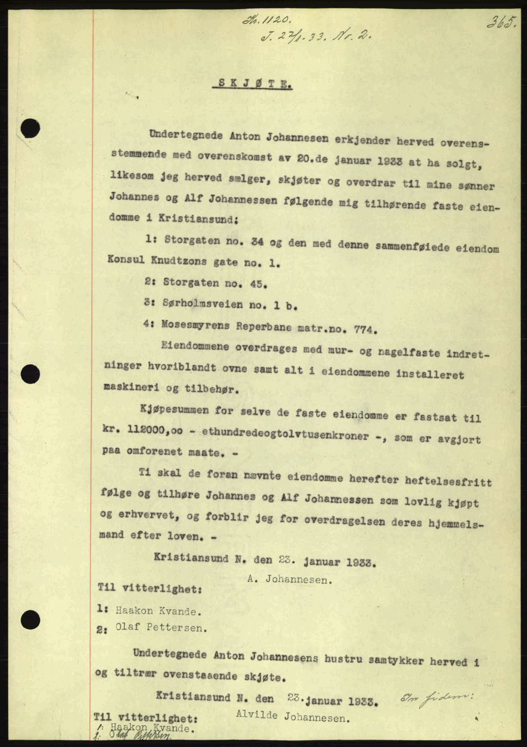 Kristiansund byfogd, AV/SAT-A-4587/A/27: Mortgage book no. 26, 1931-1933, Deed date: 27.01.1933