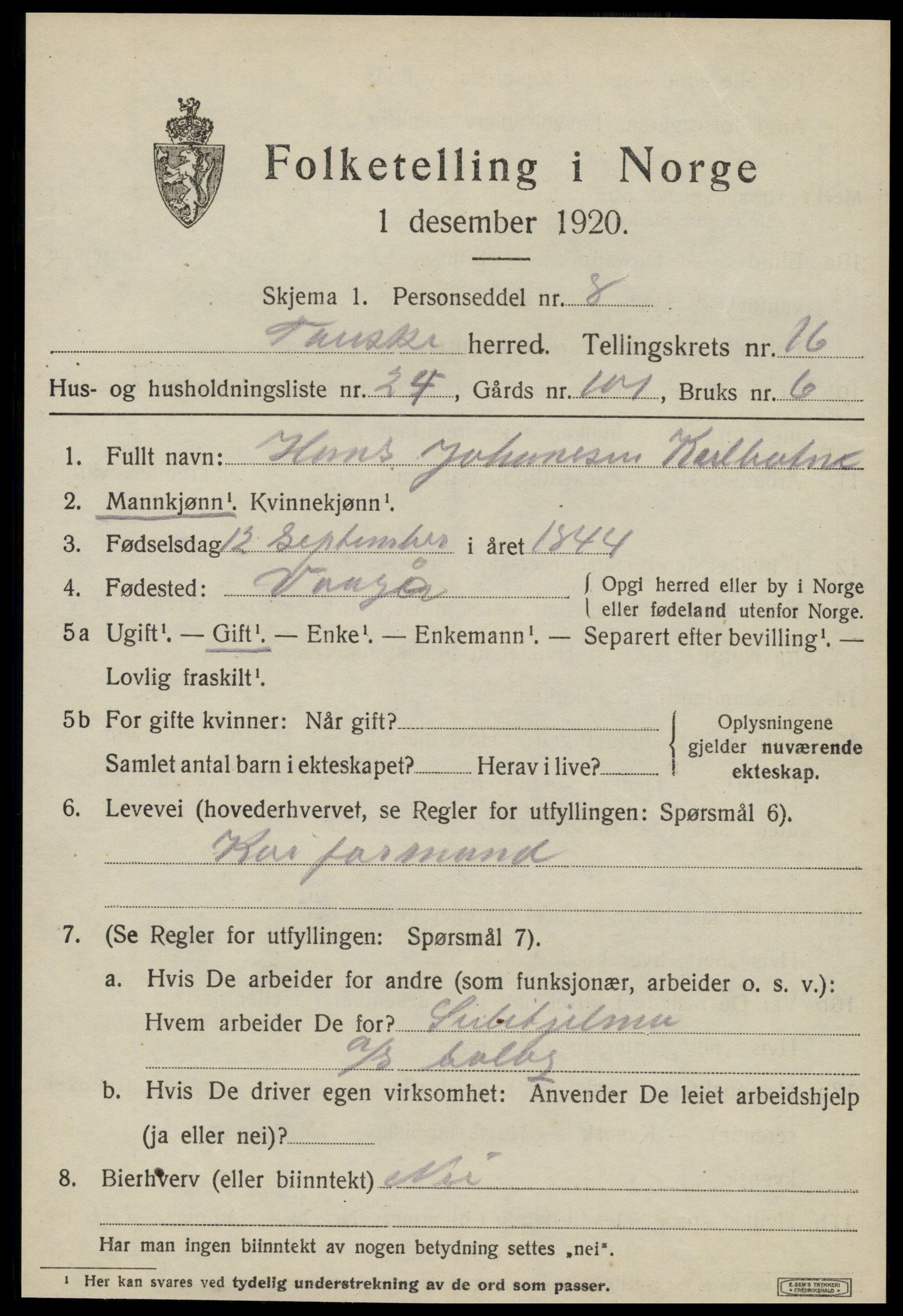 SAT, 1920 census for Fauske, 1920, p. 10108