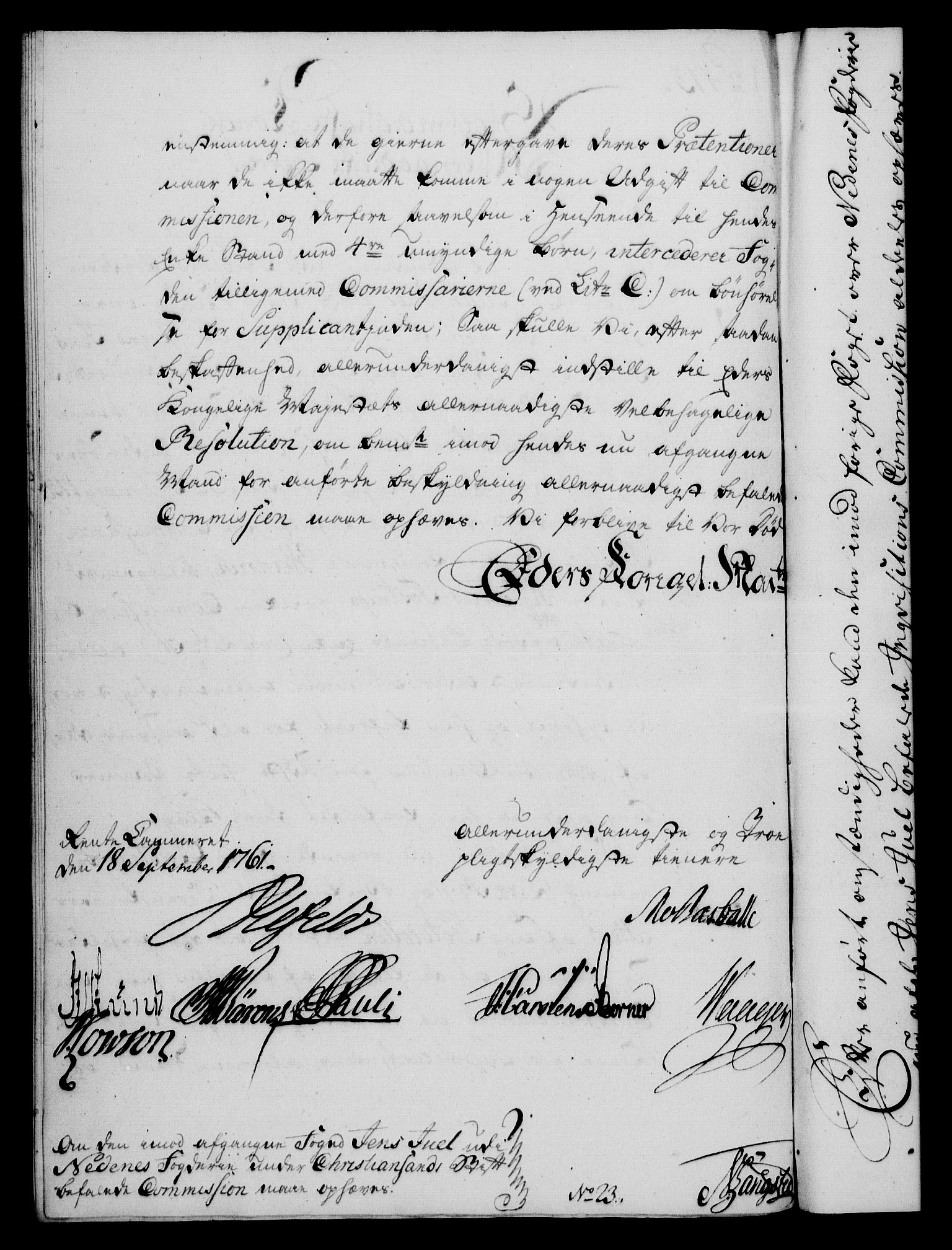 Rentekammeret, Kammerkanselliet, AV/RA-EA-3111/G/Gf/Gfa/L0043: Norsk relasjons- og resolusjonsprotokoll (merket RK 52.43), 1761, p. 427