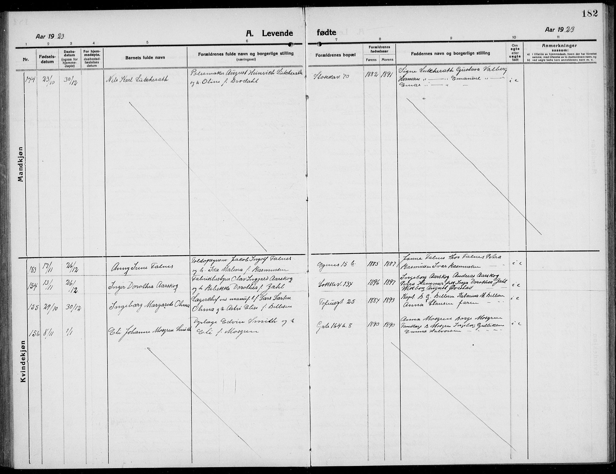 Domkirken sokneprestkontor, AV/SAST-A-101812/001/30/30BB/L0019: Parish register (copy) no. B 19, 1915-1932, p. 182