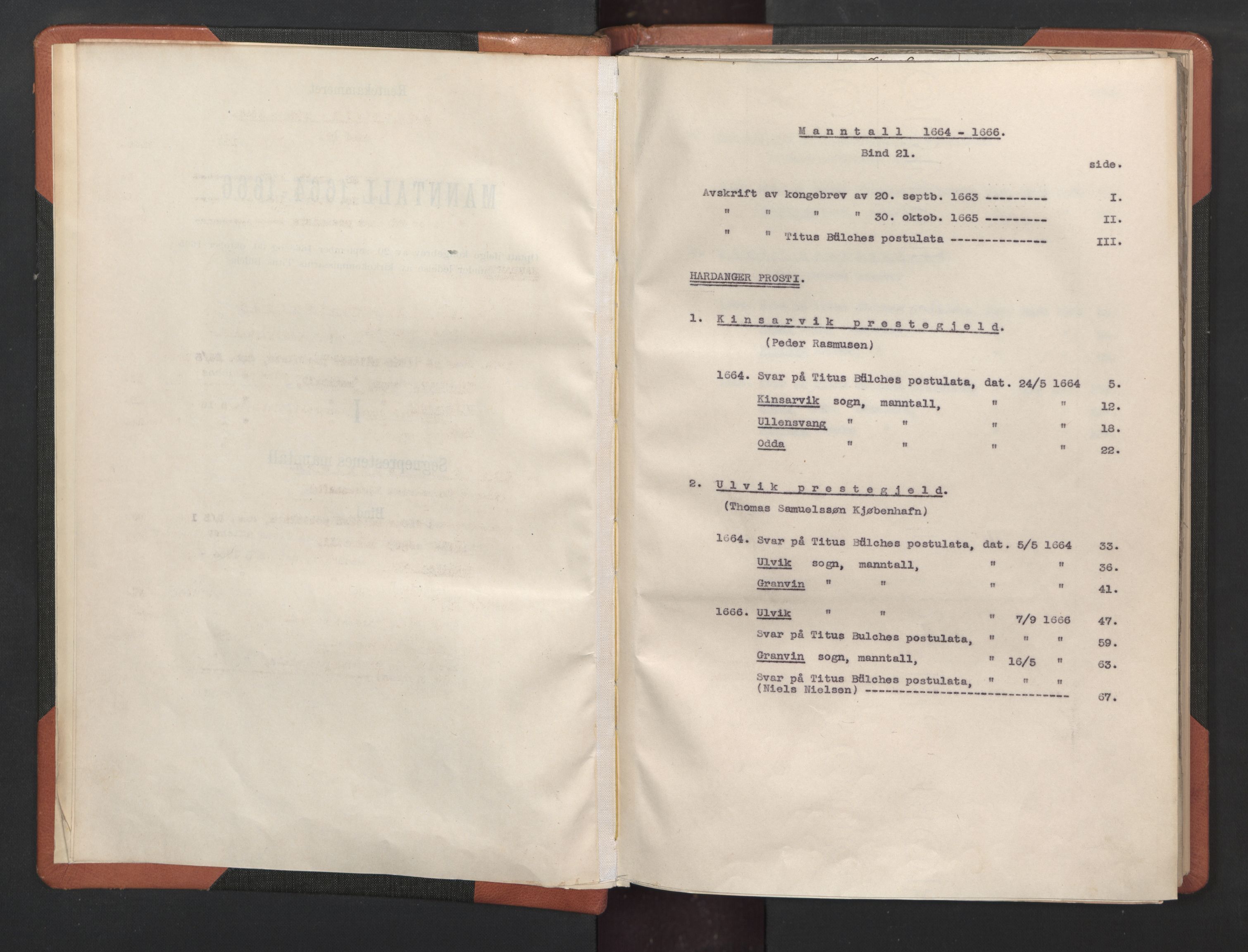 RA, Vicar's Census 1664-1666, no. 21: Hardanger deanery, 1664-1666