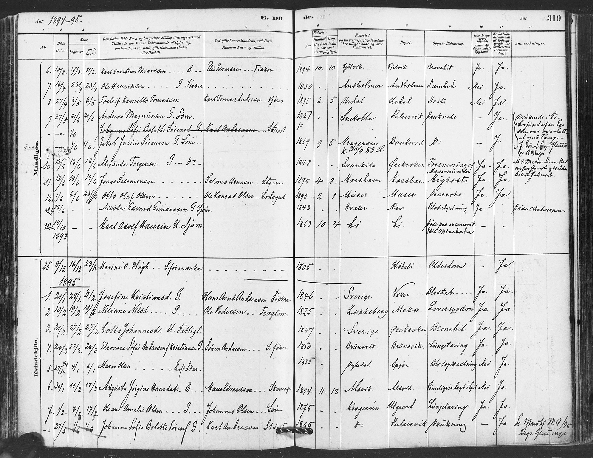 Hvaler prestekontor Kirkebøker, AV/SAO-A-2001/F/Fa/L0008: Parish register (official) no. I 8, 1878-1895, p. 319