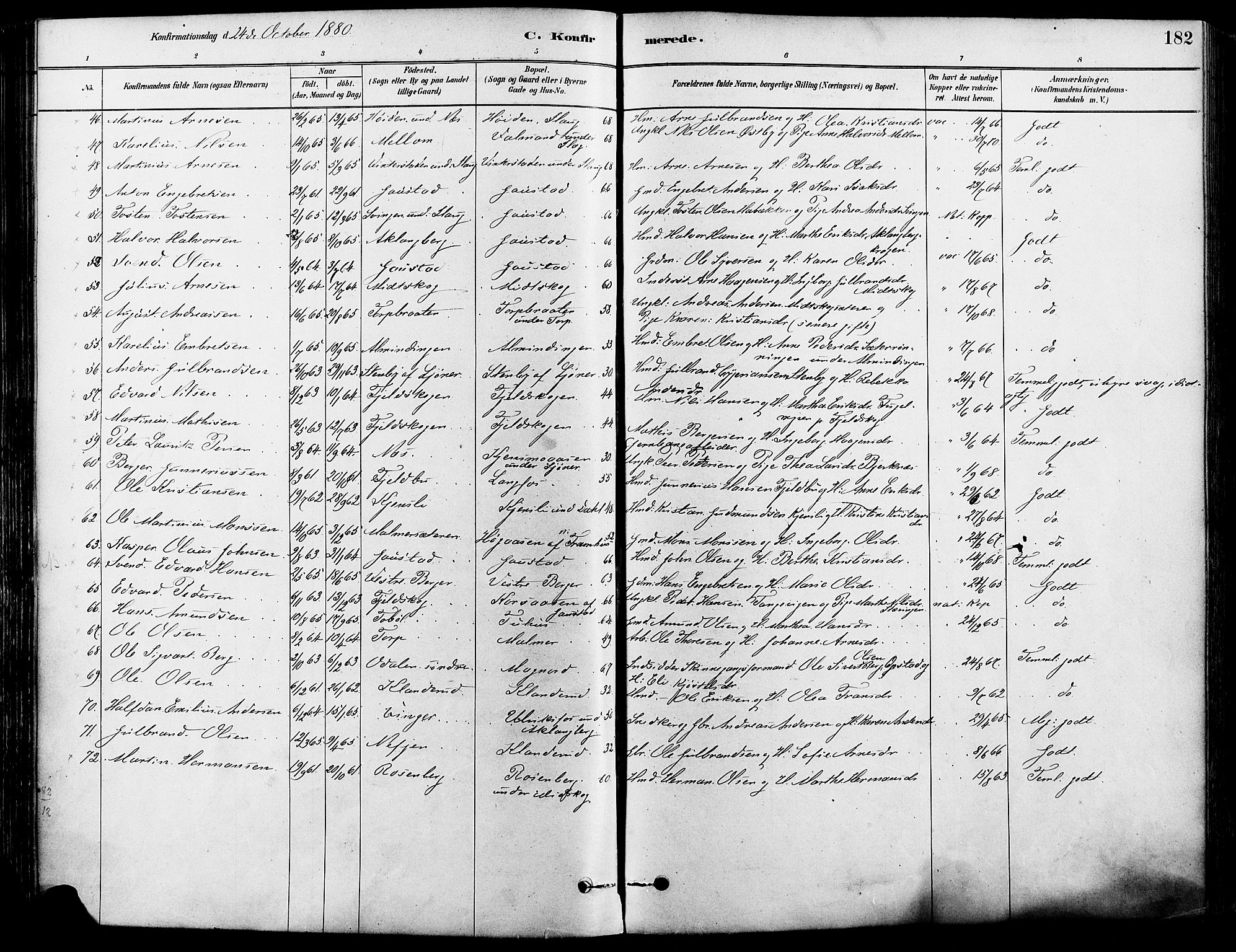 Eidskog prestekontor, SAH/PREST-026/H/Ha/Haa/L0003: Parish register (official) no. 3, 1879-1892, p. 182