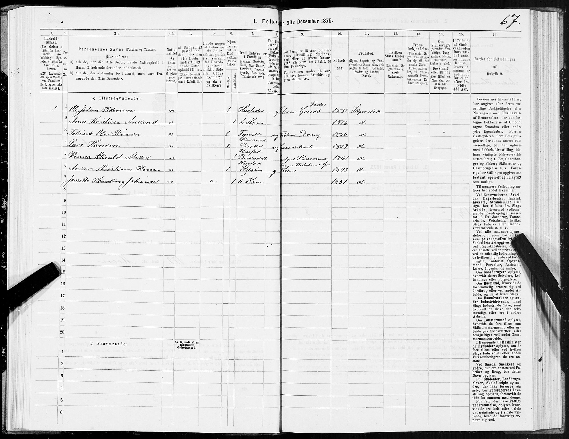 SAT, 1875 census for 1842P Skjerstad, 1875, p. 2067