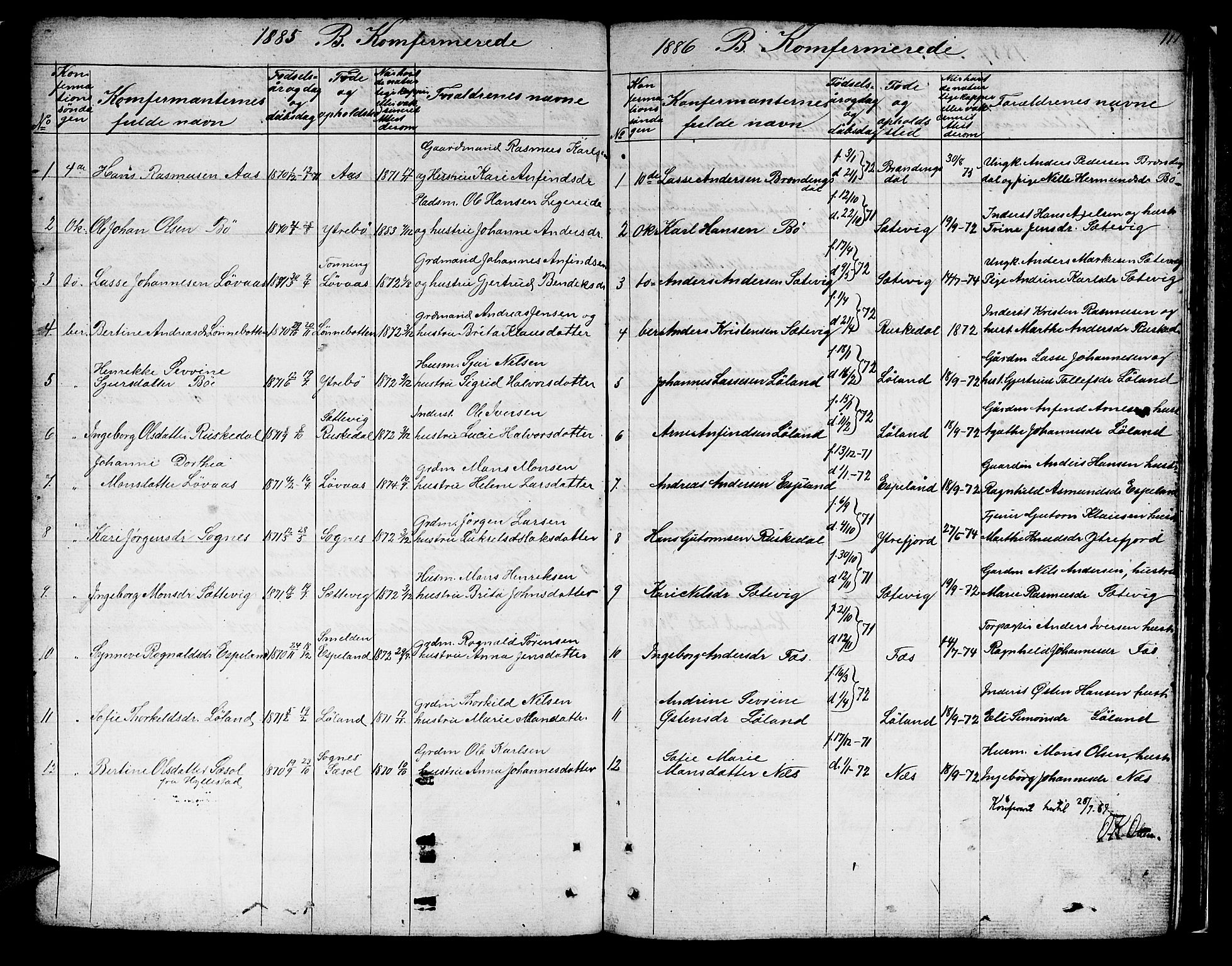 Hyllestad sokneprestembete, SAB/A-80401: Parish register (copy) no. B 1, 1854-1889, p. 111